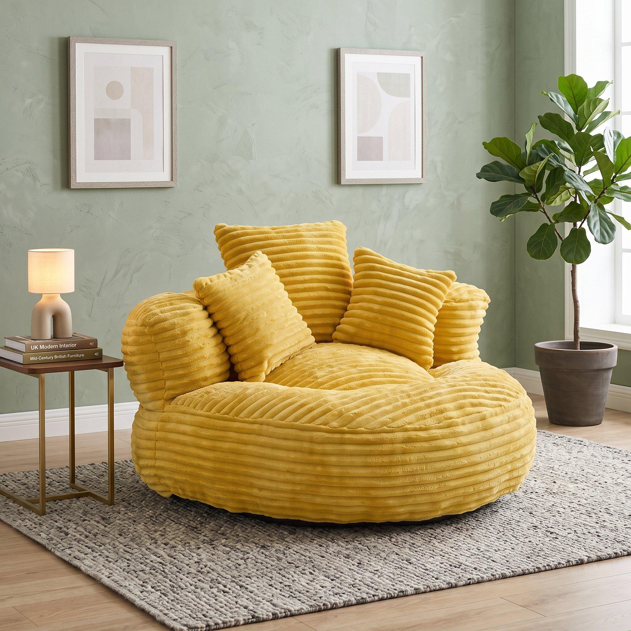 Mustard Yellow - Urban Meuble - Corduroy Bean Bag Chair with Pillows - 1