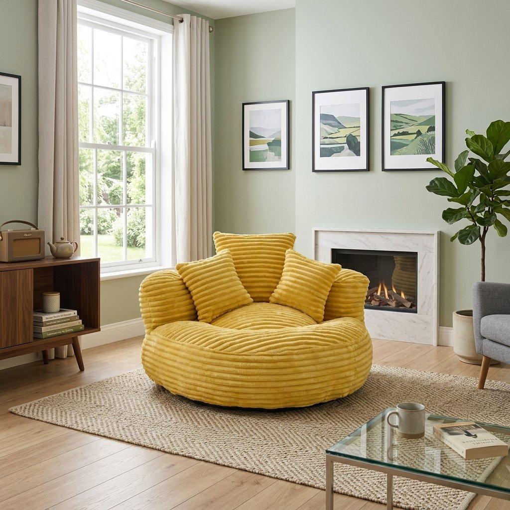 Mustard Yellow - Urban Meuble - Corduroy Bean Bag Chair with Pillows - 2