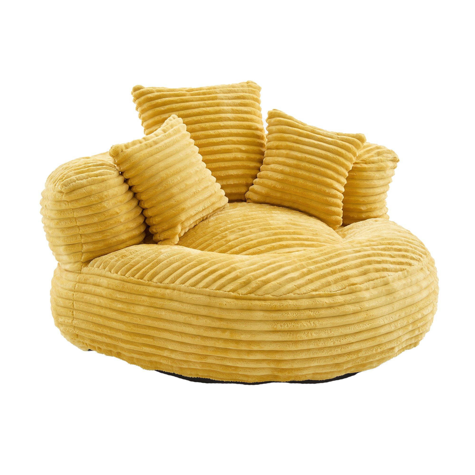 Mustard Yellow - Urban Meuble - Corduroy Bean Bag Chair with Pillows - 11