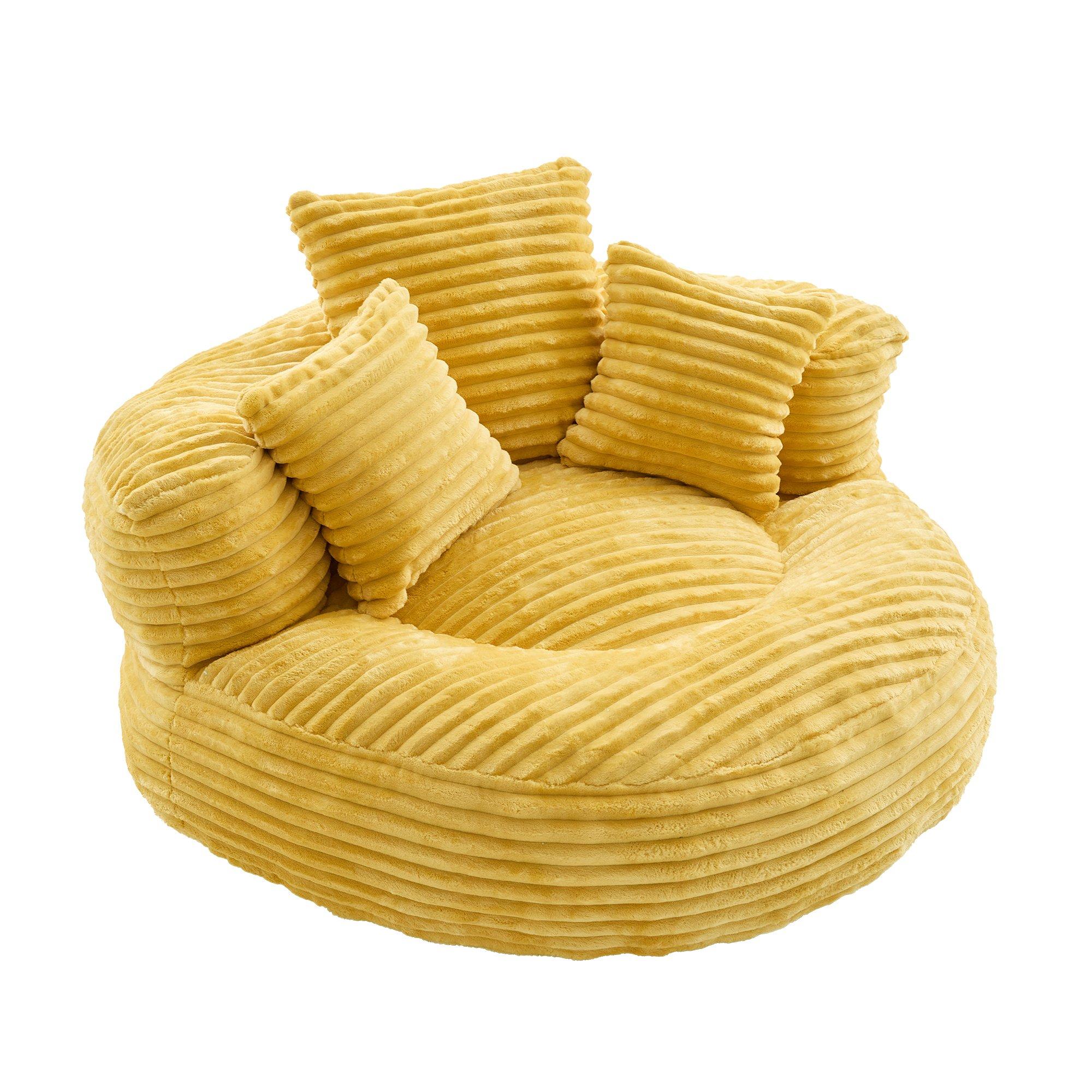 Mustard Yellow - Urban Meuble - Corduroy Bean Bag Chair with Pillows - 12