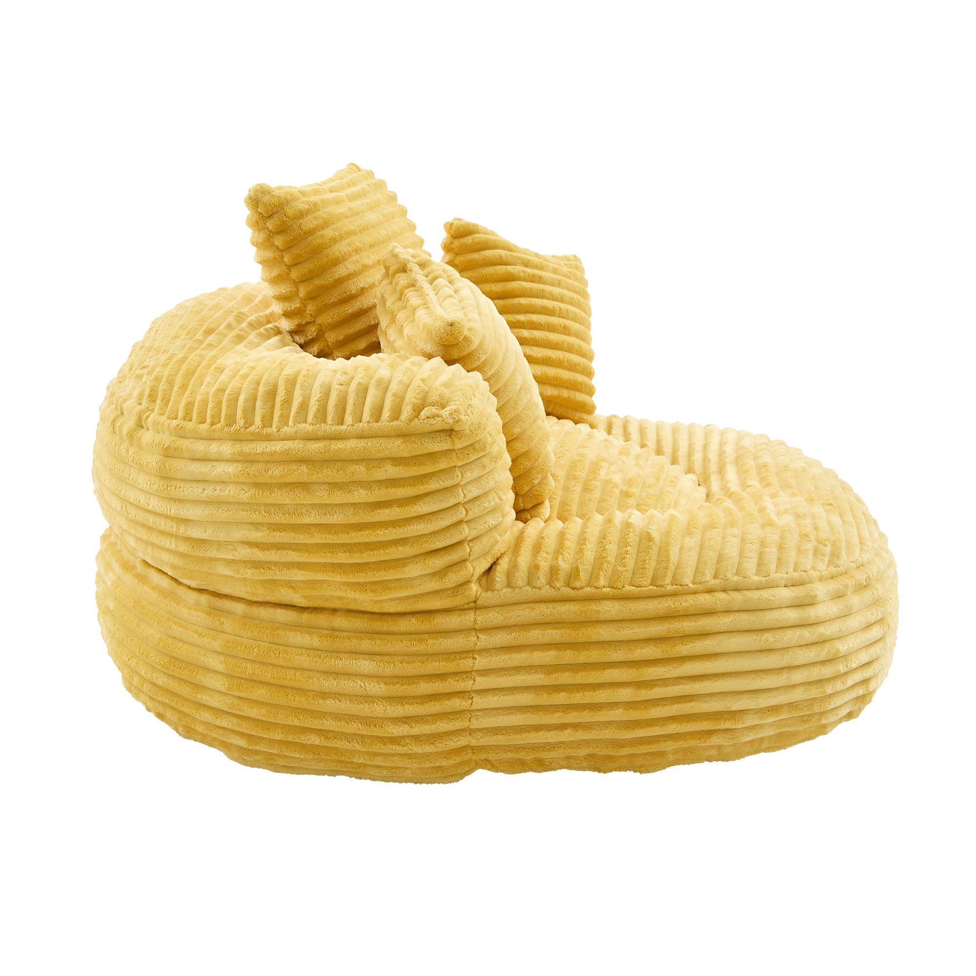 Mustard Yellow - Urban Meuble - Corduroy Bean Bag Chair with Pillows - 13