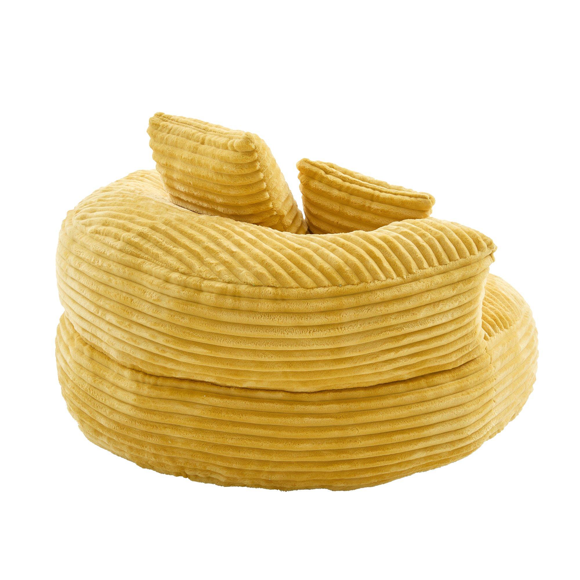 Mustard Yellow - Urban Meuble - Corduroy Bean Bag Chair with Pillows - 14