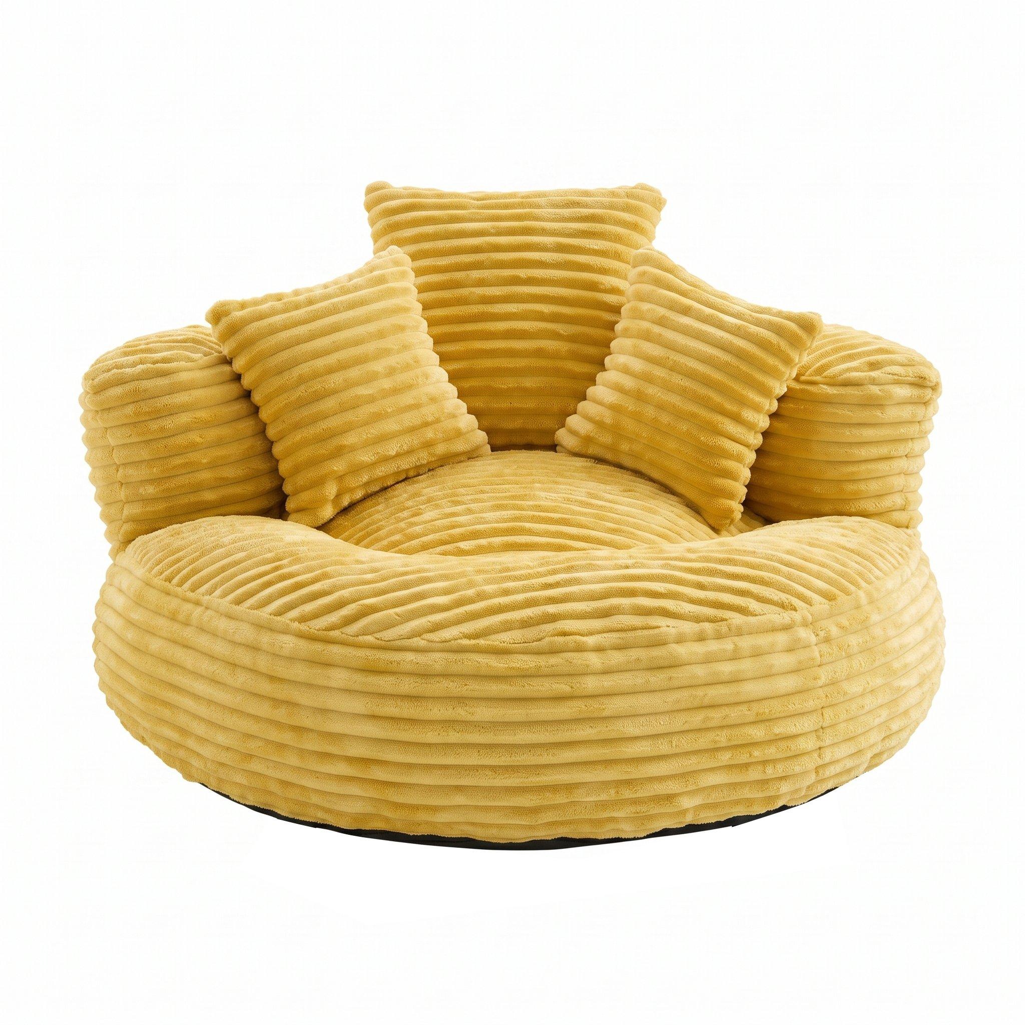 Mustard Yellow - Urban Meuble - Corduroy Bean Bag Chair with Pillows - 5