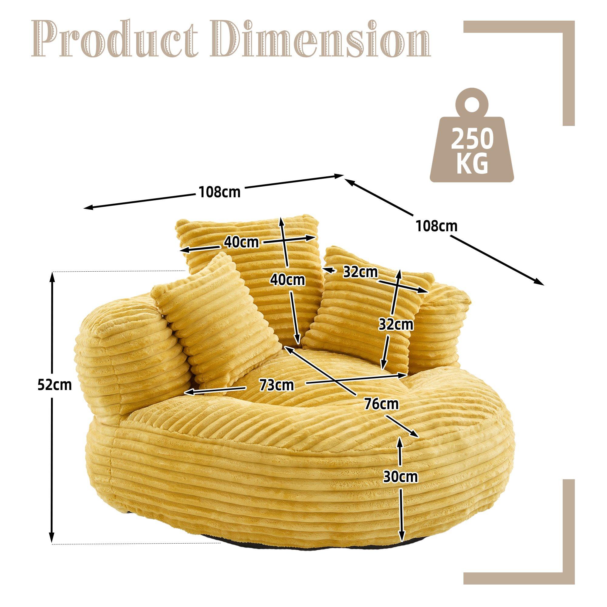Mustard Yellow - Urban Meuble - Corduroy Bean Bag Chair with Pillows - 6