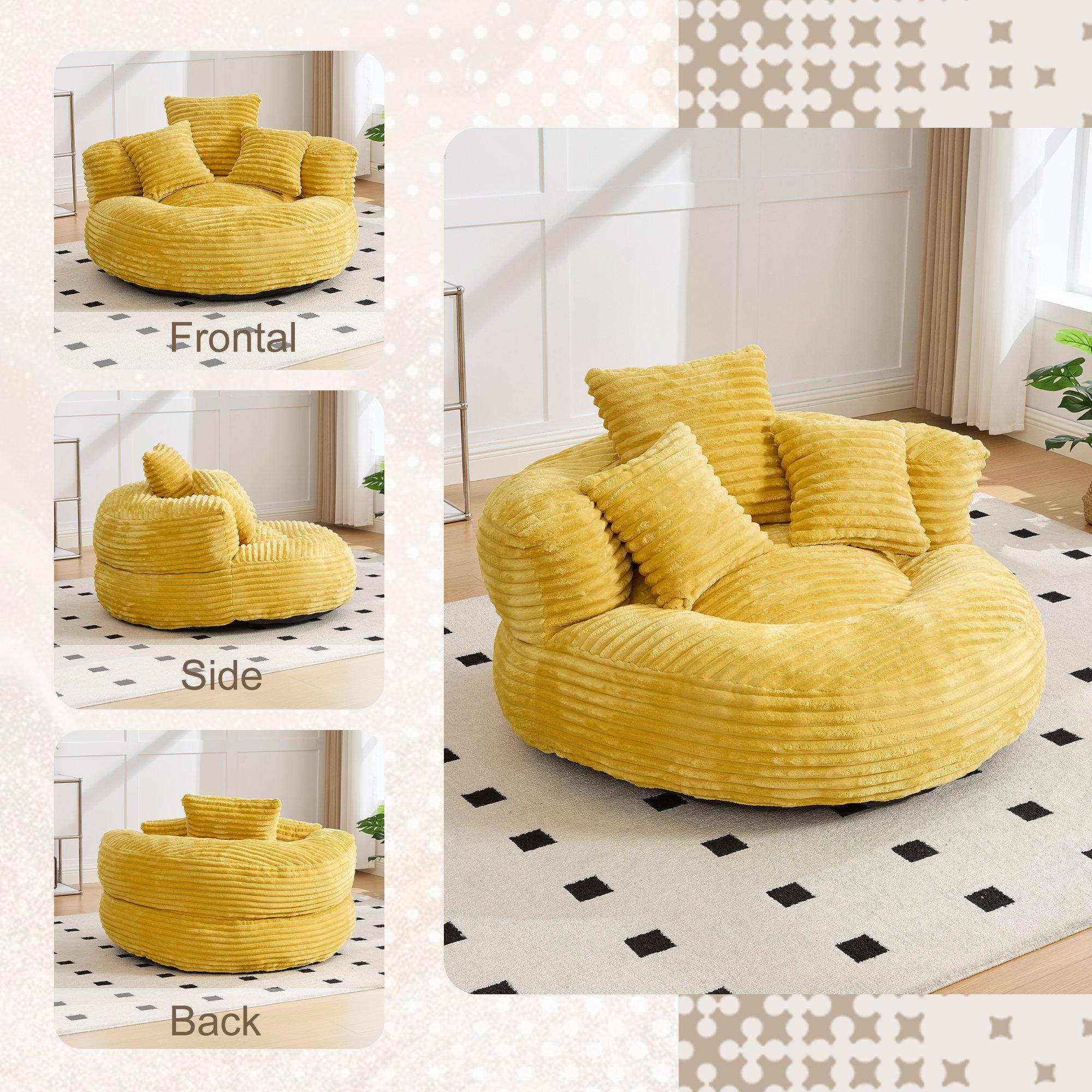 Mustard Yellow - Urban Meuble - Corduroy Bean Bag Chair with Pillows - 7