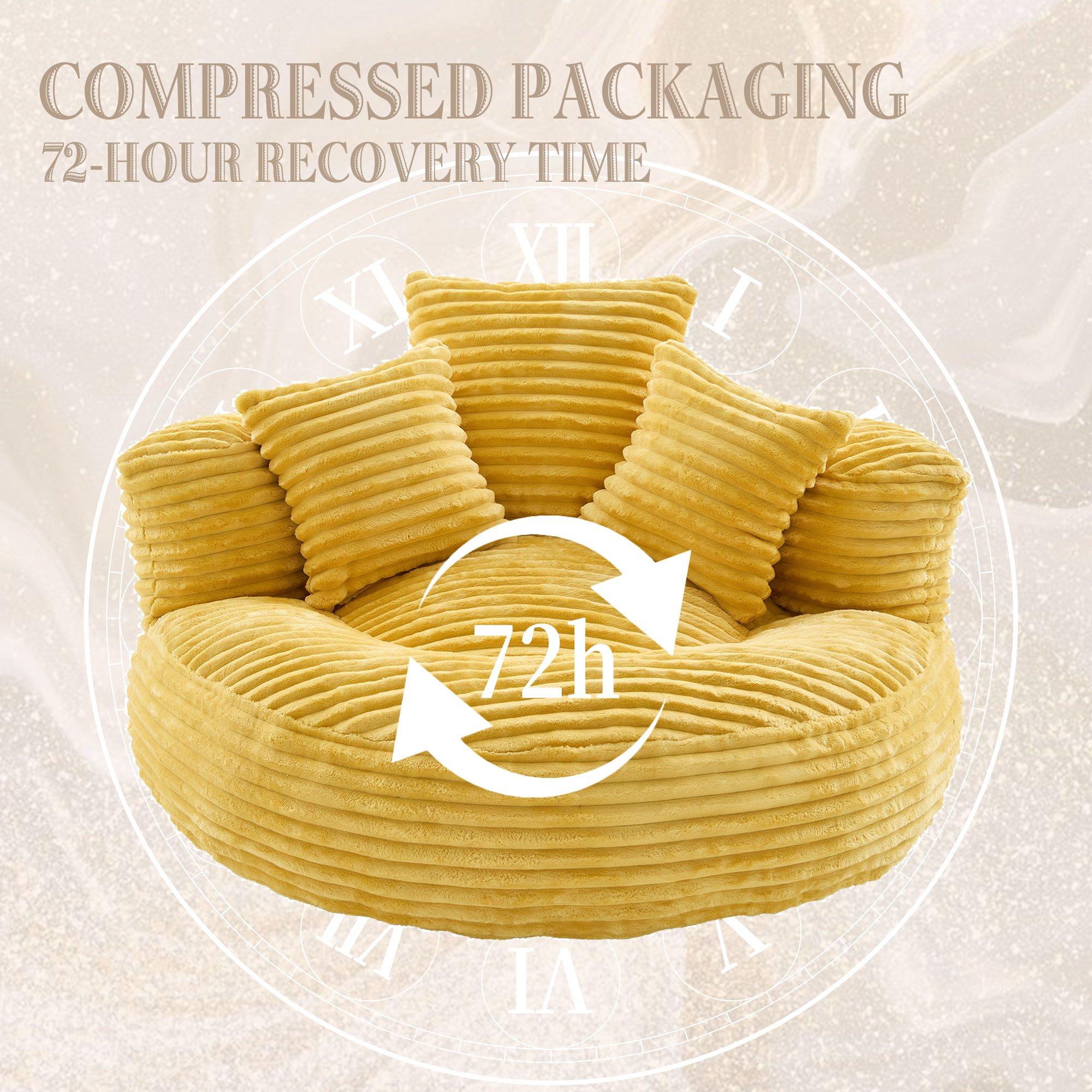 Mustard Yellow - Urban Meuble - Corduroy Bean Bag Chair with Pillows - 8
