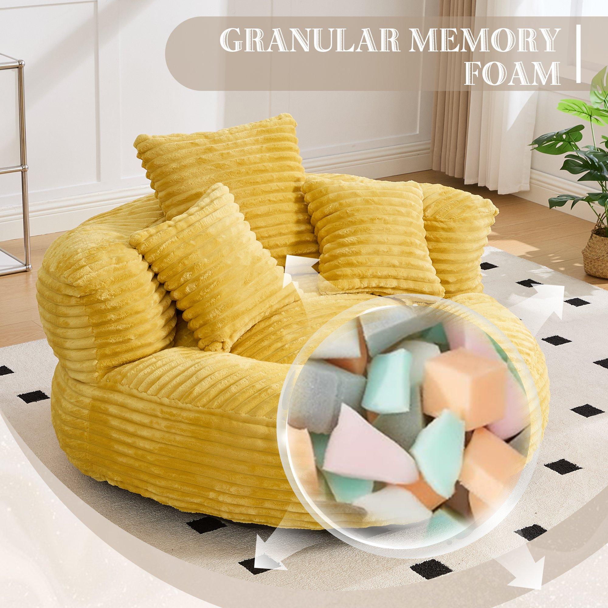 Mustard Yellow - Urban Meuble - Corduroy Bean Bag Chair with Pillows - 10