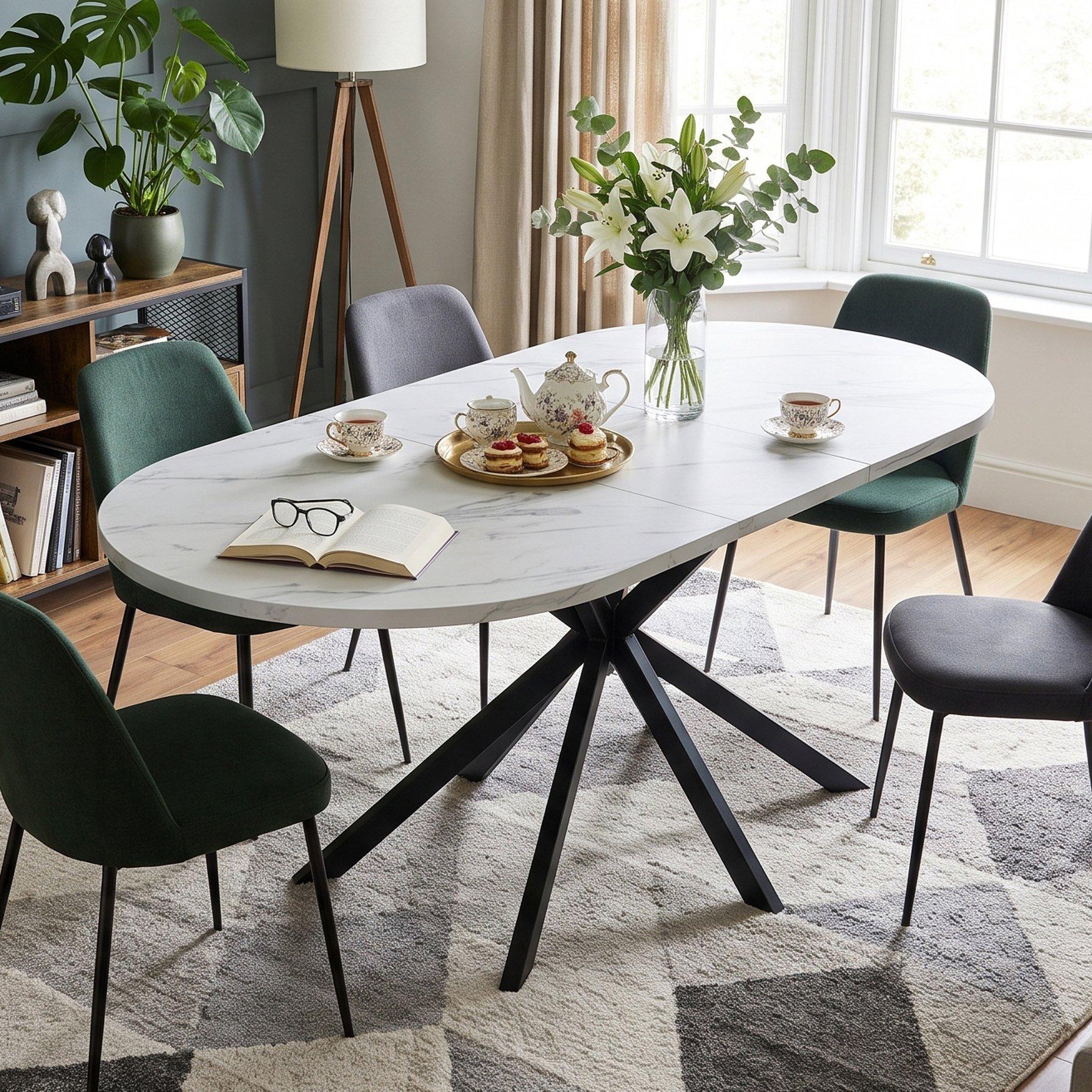 White Marble - Urban Meuble - Modern Extendable Oval Dining Table - 1
