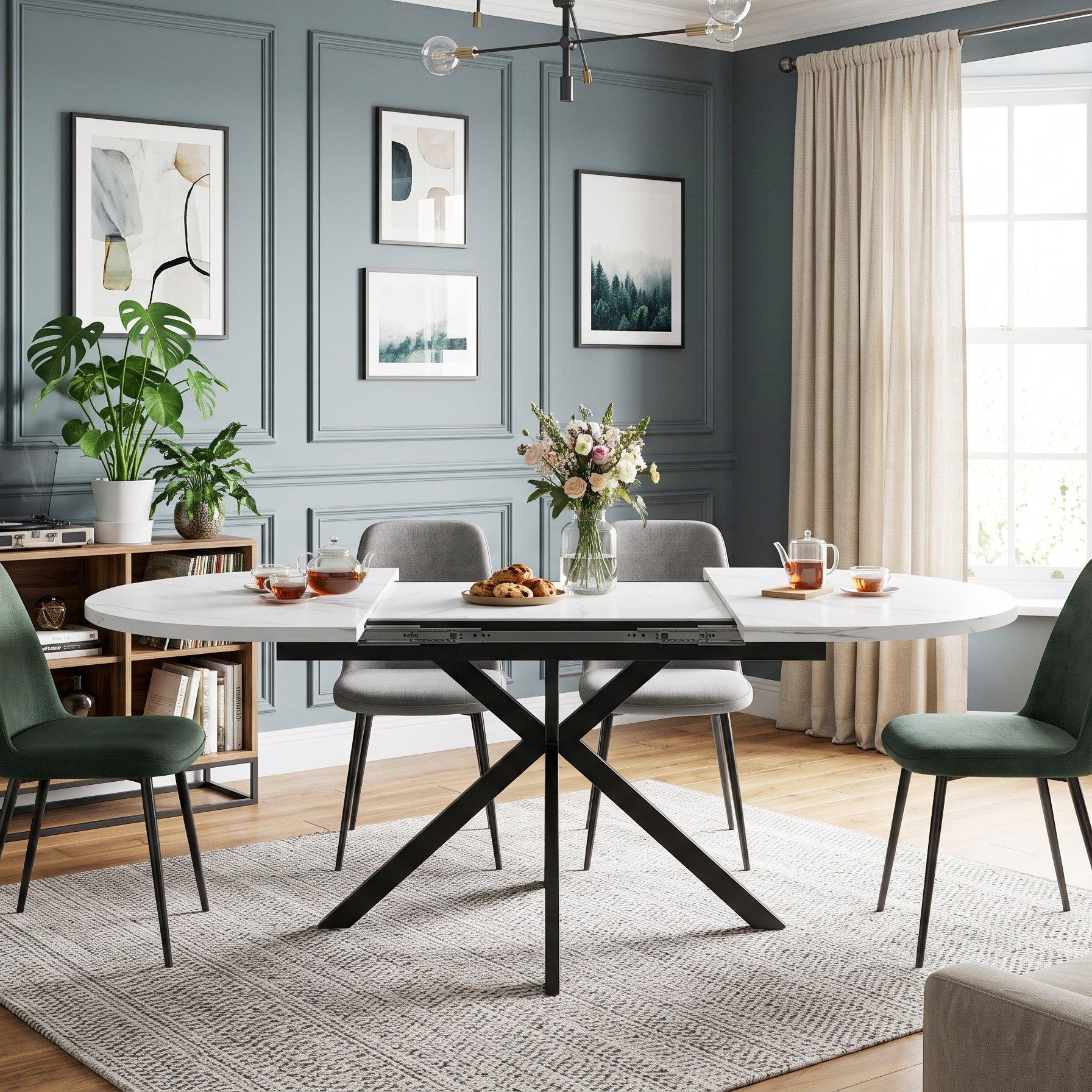 White Marble - Urban Meuble - Modern Extendable Oval Dining Table - 4