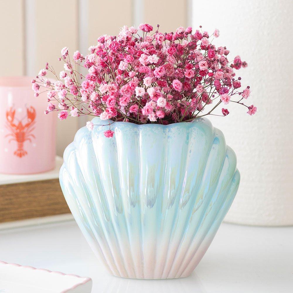 Something Different  Iridescent Shell Flower Vase - Blue