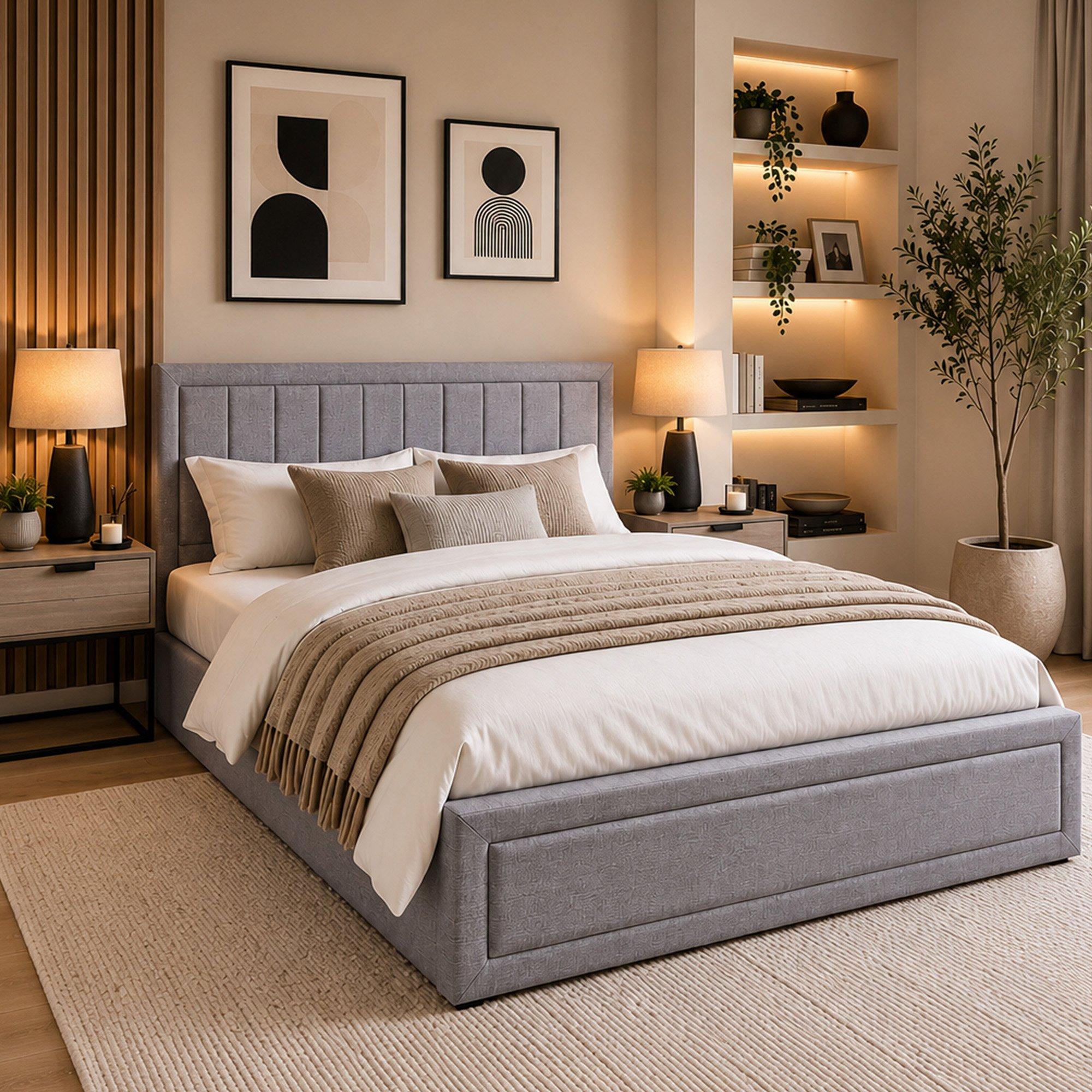 Grey - Aspire - Cotswold Frame Quilted Headboard Ottoman Bed in Gr - 1