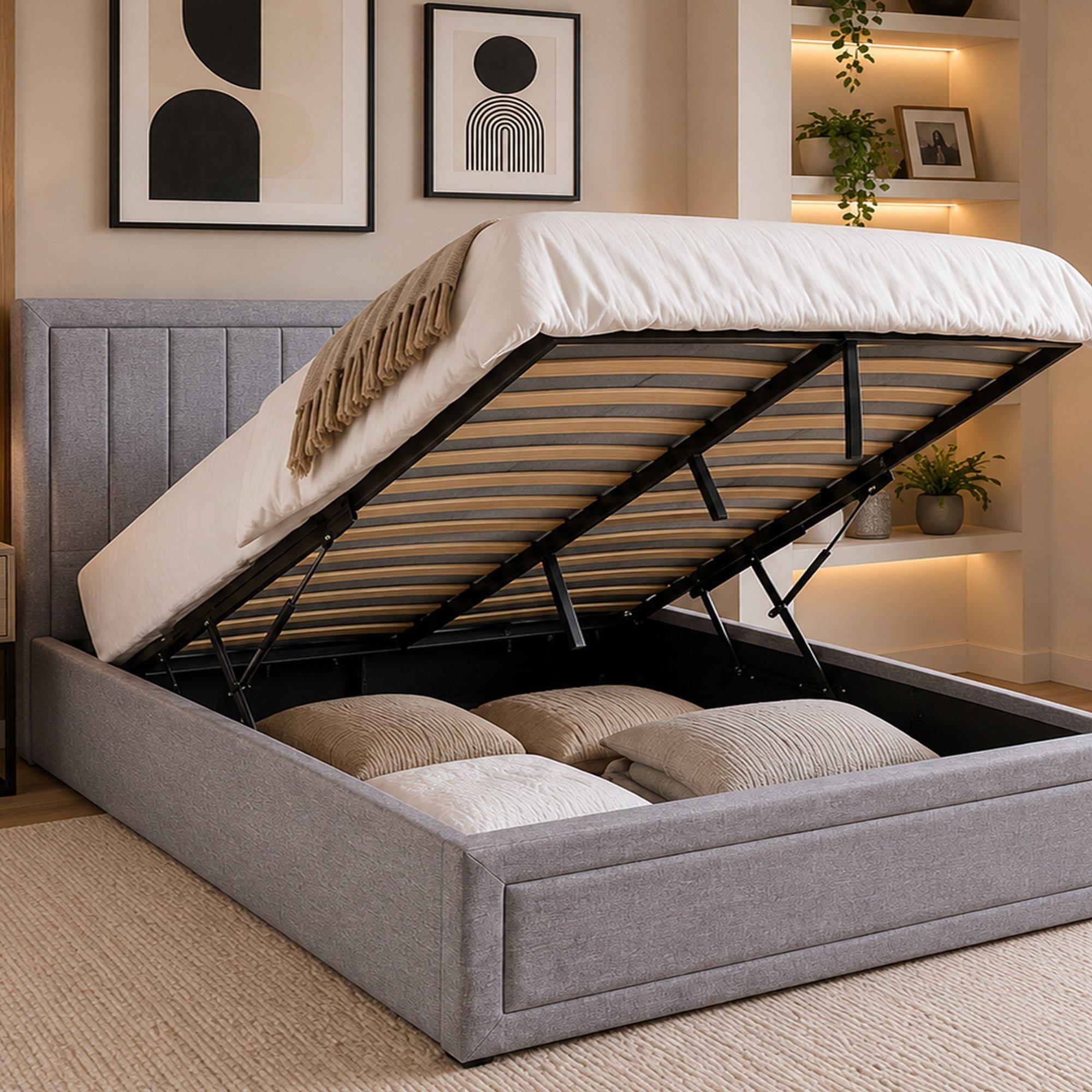 Grey - Aspire - Cotswold Frame Quilted Headboard Ottoman Bed in Gr - 2