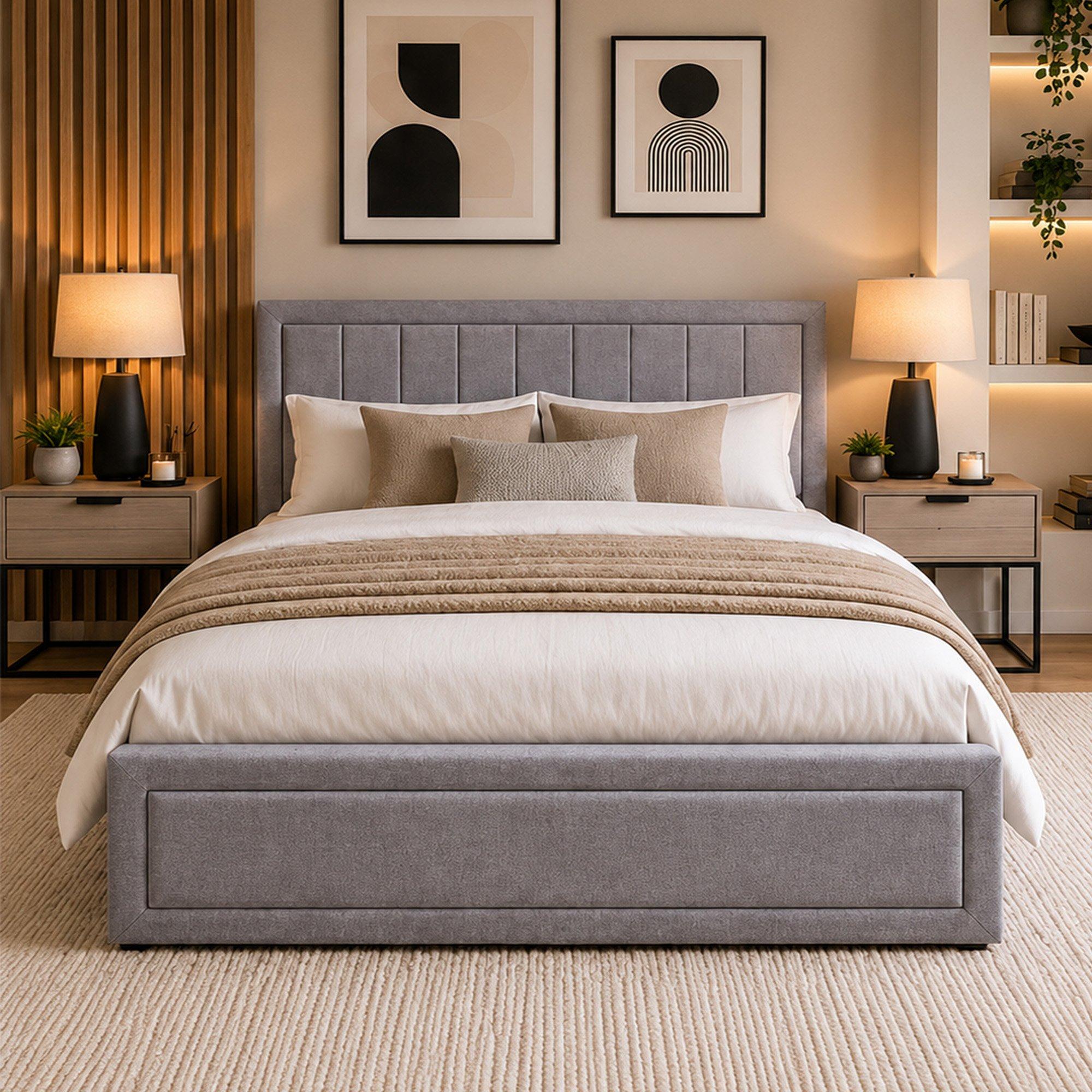 Grey - Aspire - Cotswold Frame Quilted Headboard Ottoman Bed in Gr - 3