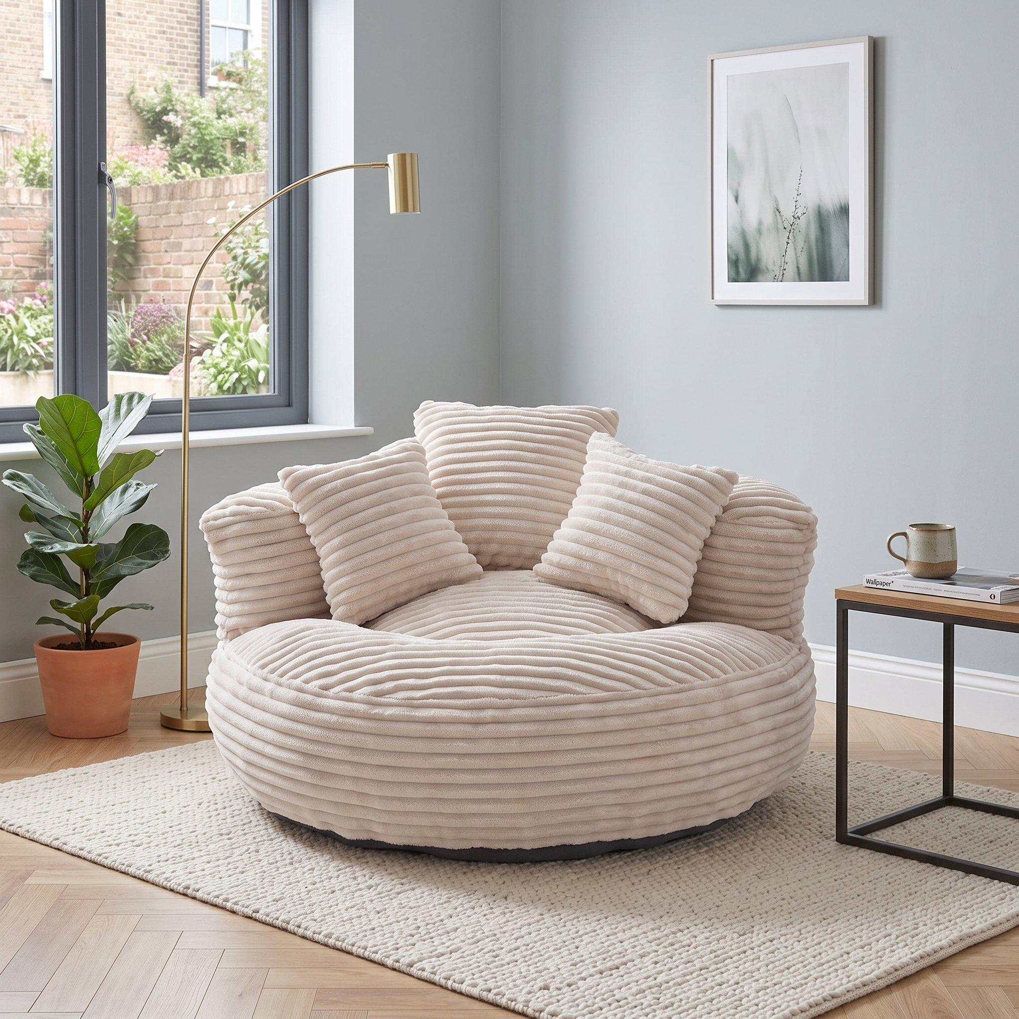 Beige - Urban Meuble - Corduroy Bean Bag Chair with Pillows - 1