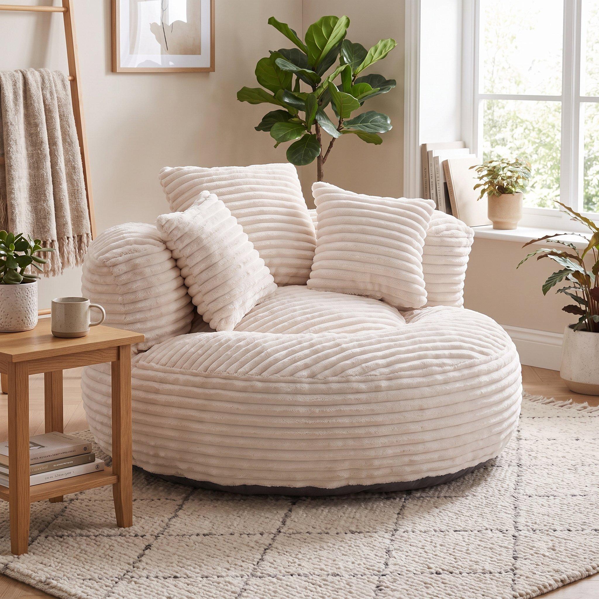 Beige - Urban Meuble - Corduroy Bean Bag Chair with Pillows - 2