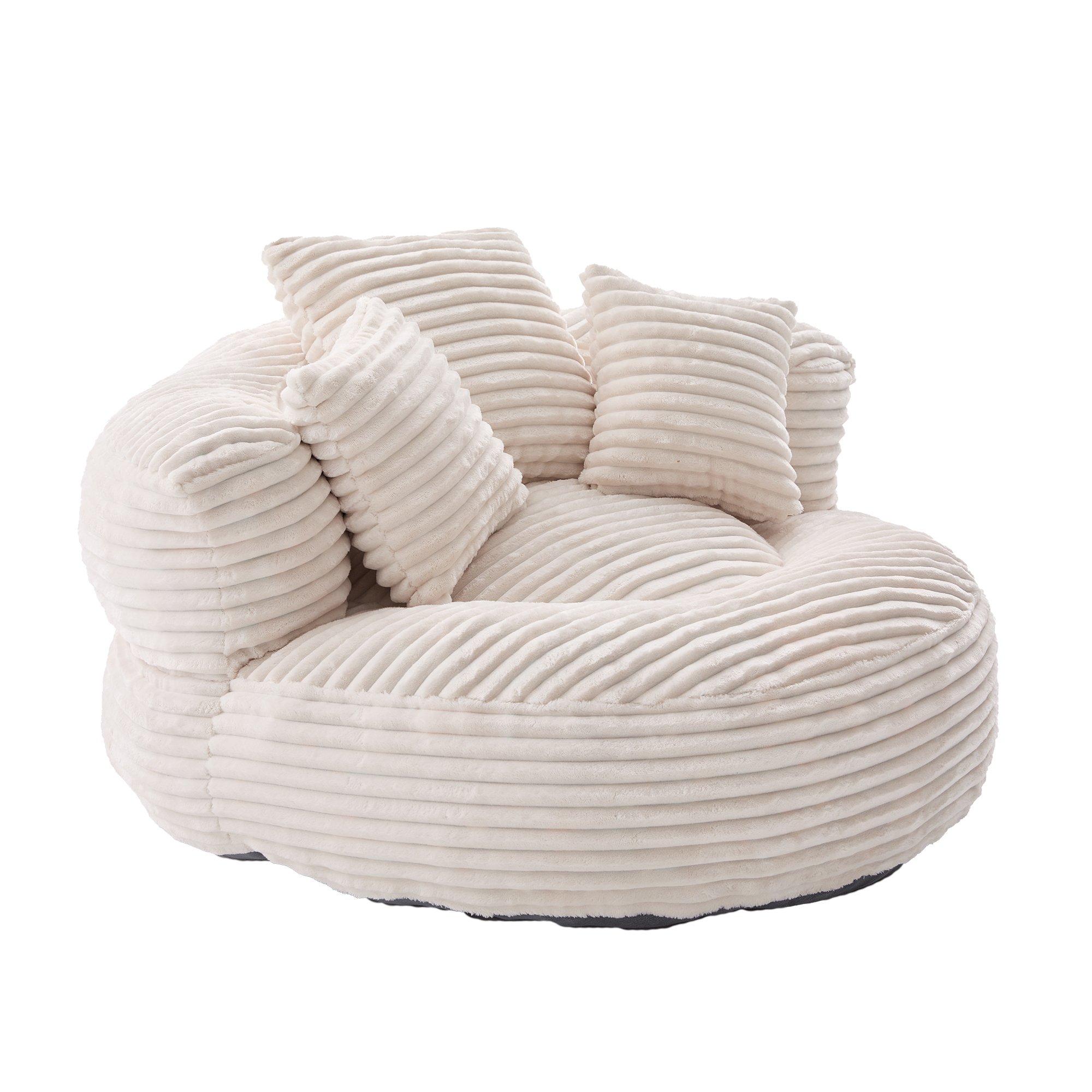 Beige - Urban Meuble - Corduroy Bean Bag Chair with Pillows - 11