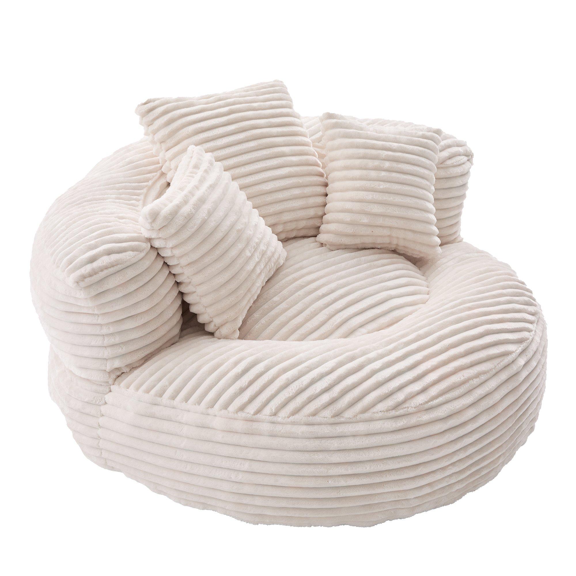 Beige - Urban Meuble - Corduroy Bean Bag Chair with Pillows - 12