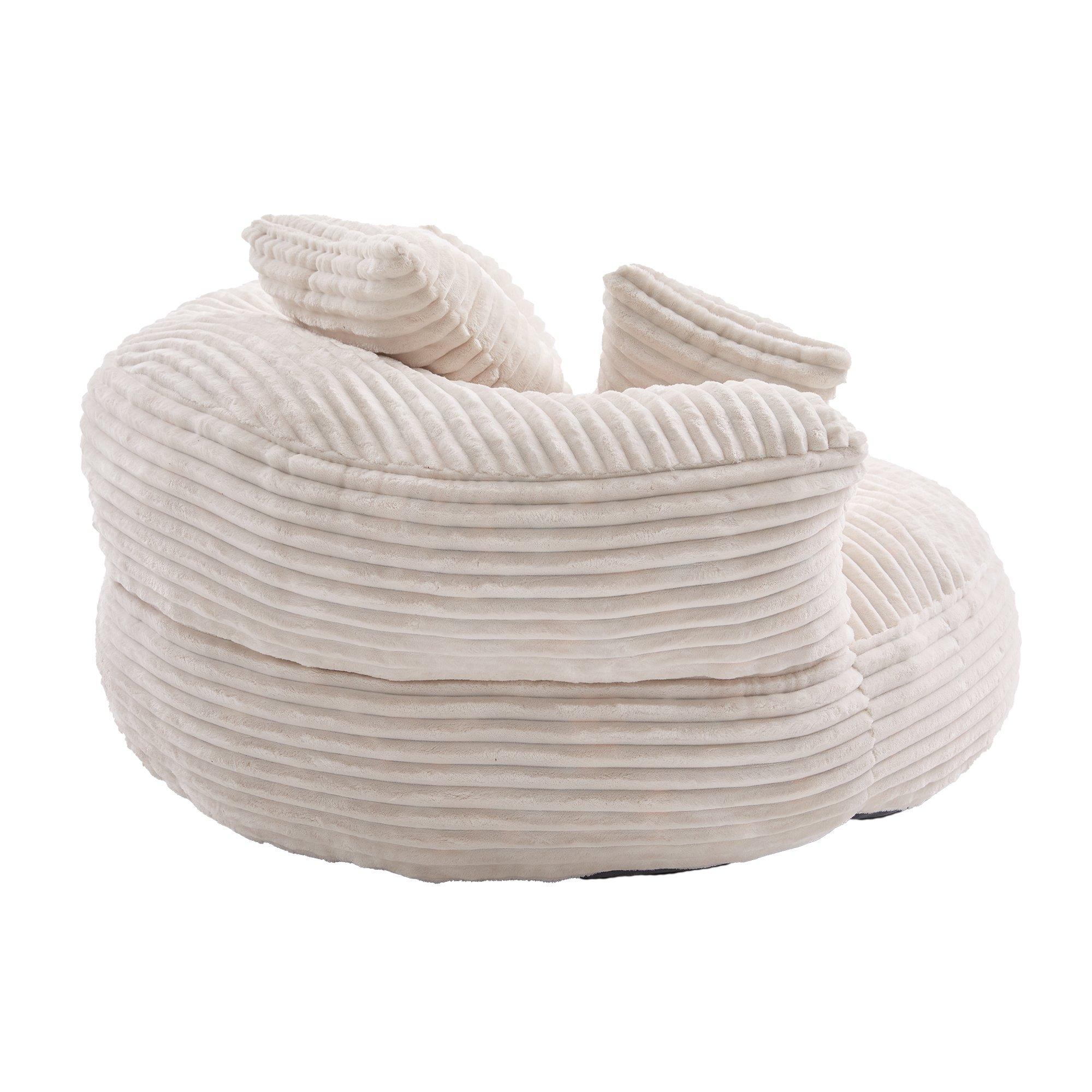 Beige - Urban Meuble - Corduroy Bean Bag Chair with Pillows - 13