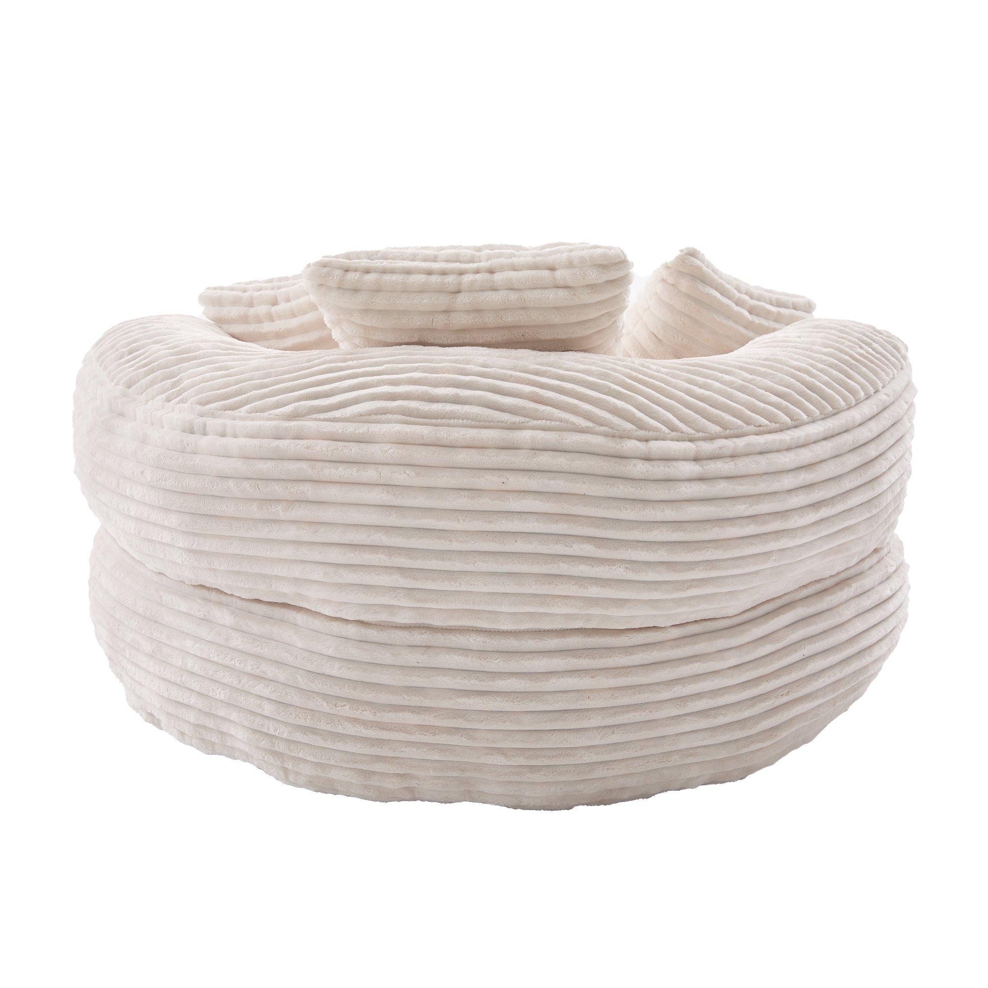 Beige - Urban Meuble - Corduroy Bean Bag Chair with Pillows - 14