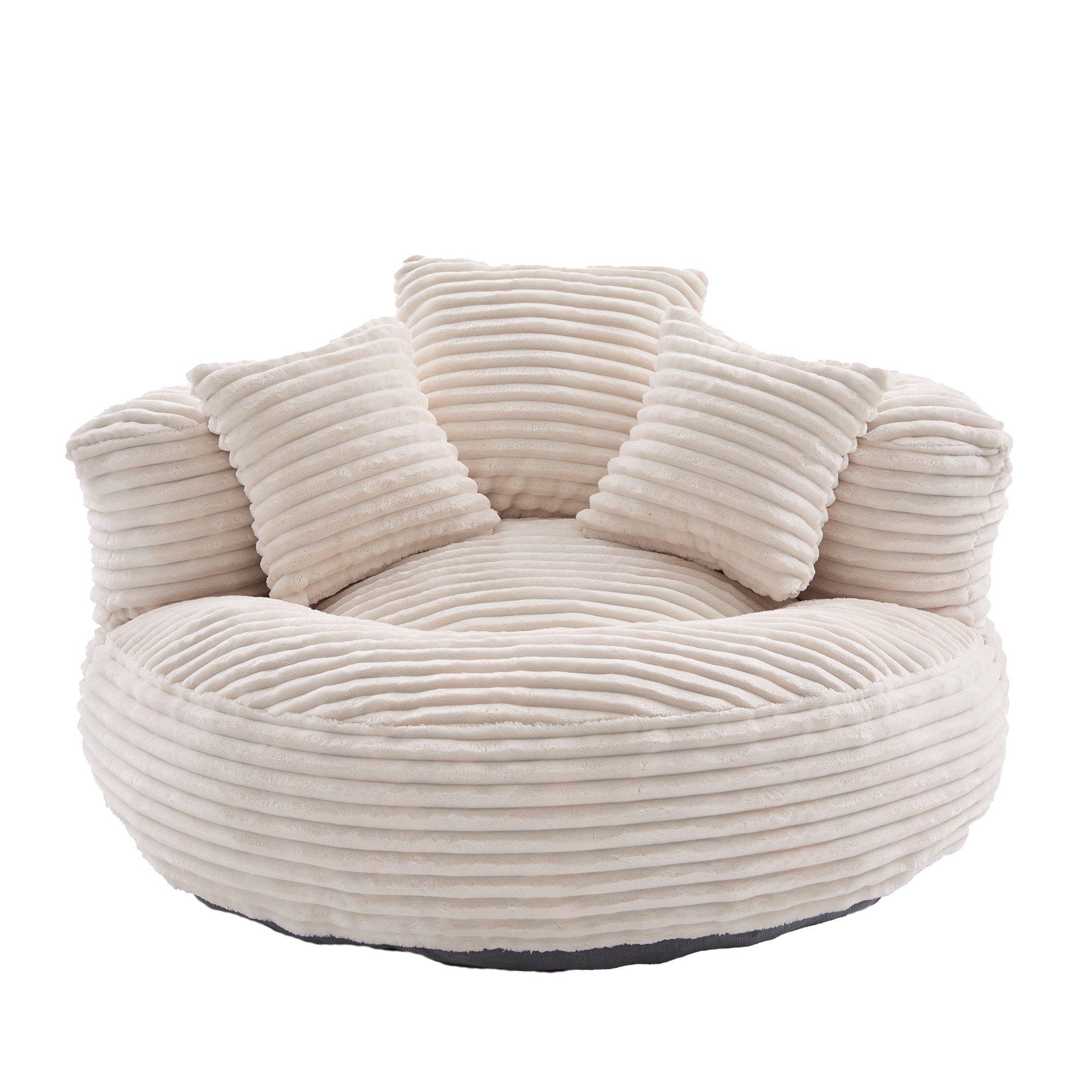 Beige - Urban Meuble - Corduroy Bean Bag Chair with Pillows - 5