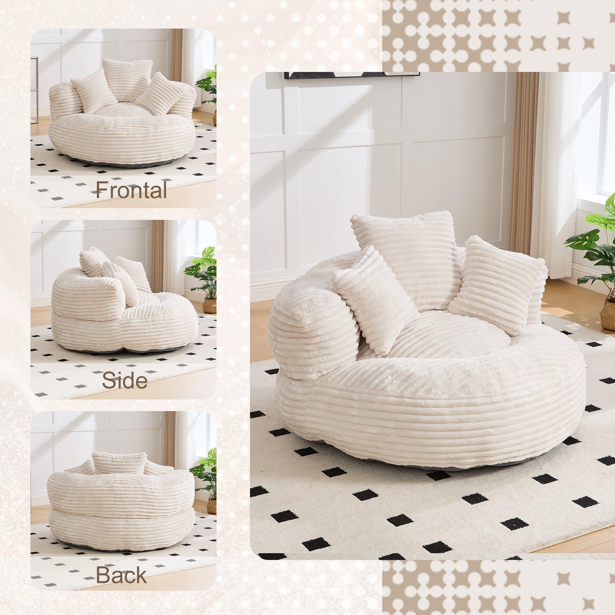 Beige - Urban Meuble - Corduroy Bean Bag Chair with Pillows - 7