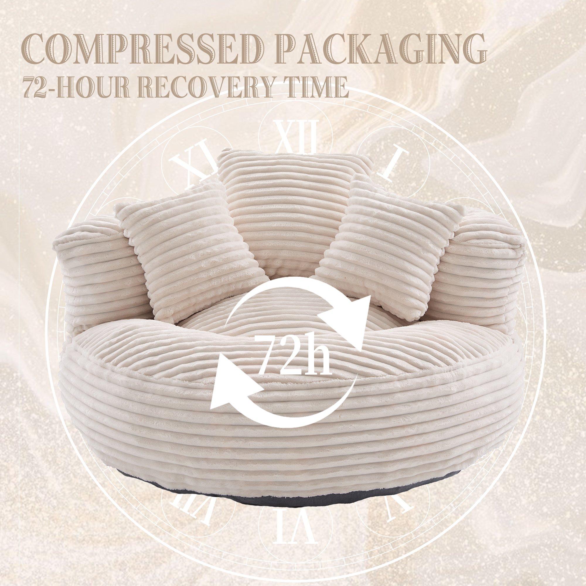 Beige - Urban Meuble - Corduroy Bean Bag Chair with Pillows - 8