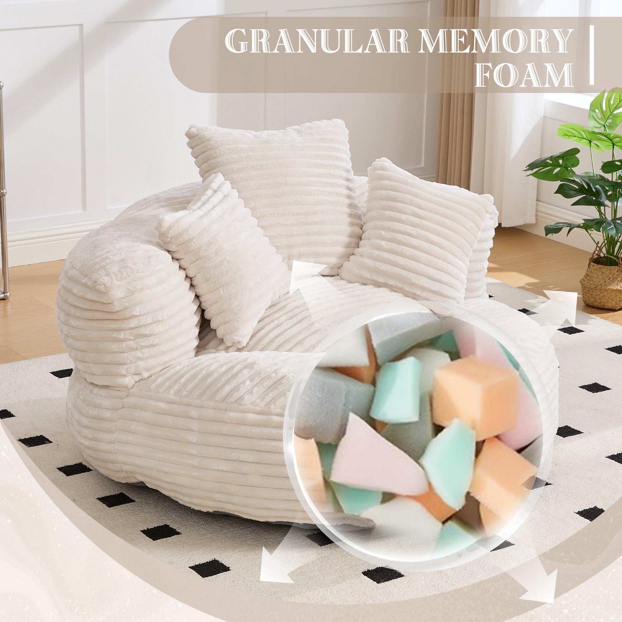Beige - Urban Meuble - Corduroy Bean Bag Chair with Pillows - 10