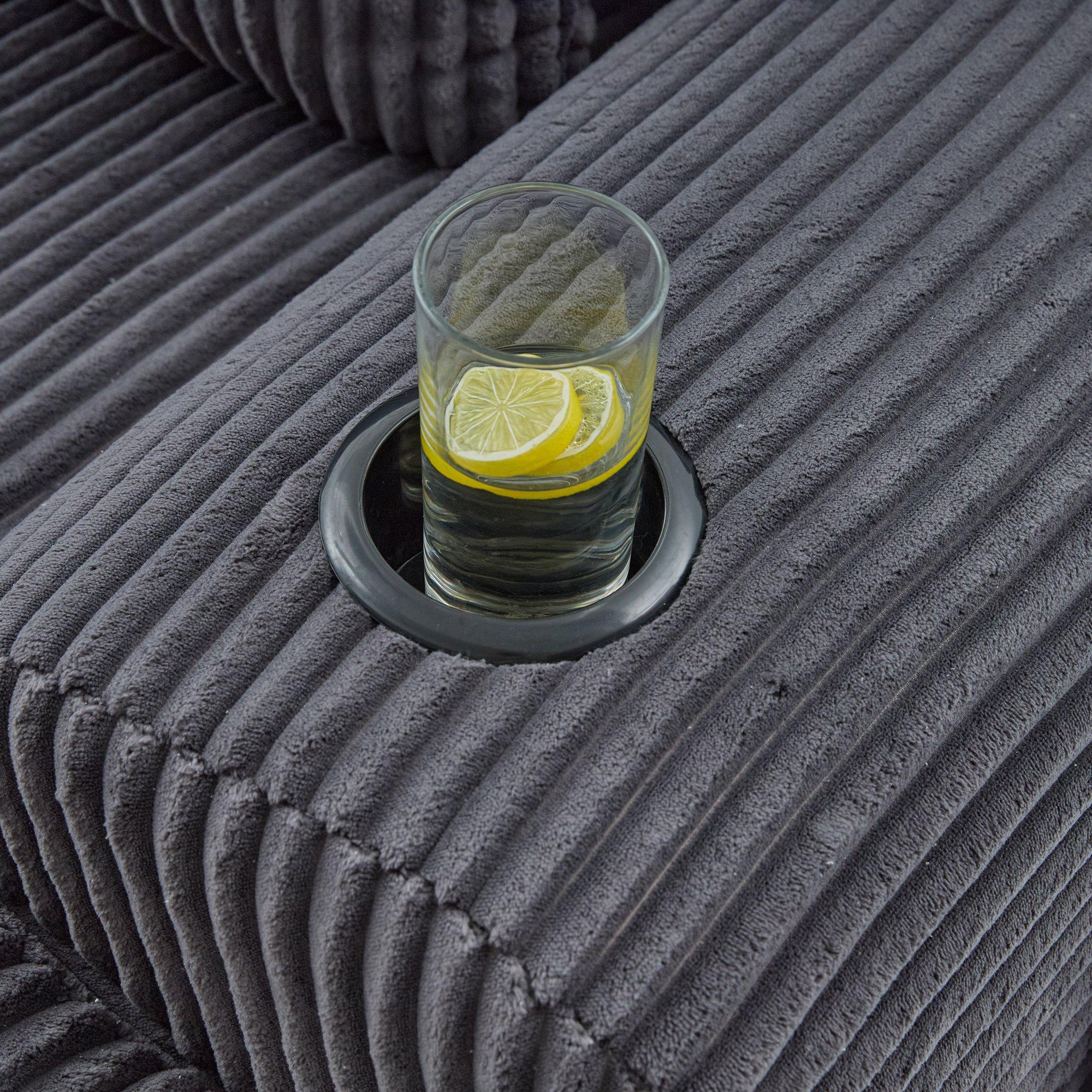 Dark Gray - Urban Meuble - Modular 3-Seater Corduroy Sofa with Ottoman - 14