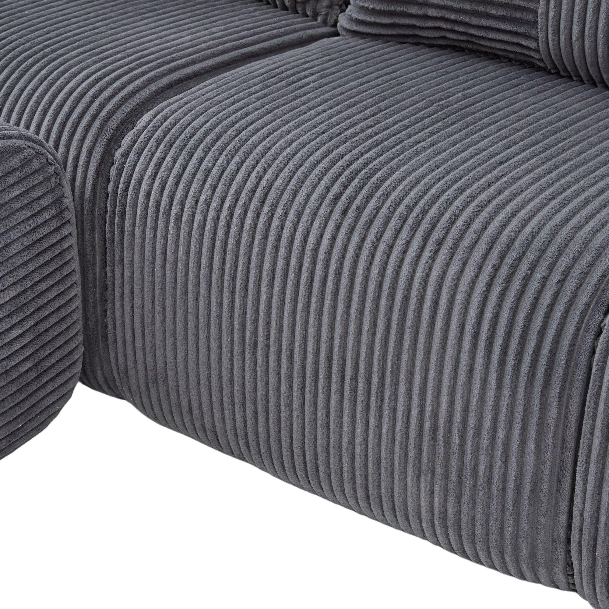 Dark Gray - Urban Meuble - Modular 3-Seater Corduroy Sofa with Ottoman - 16