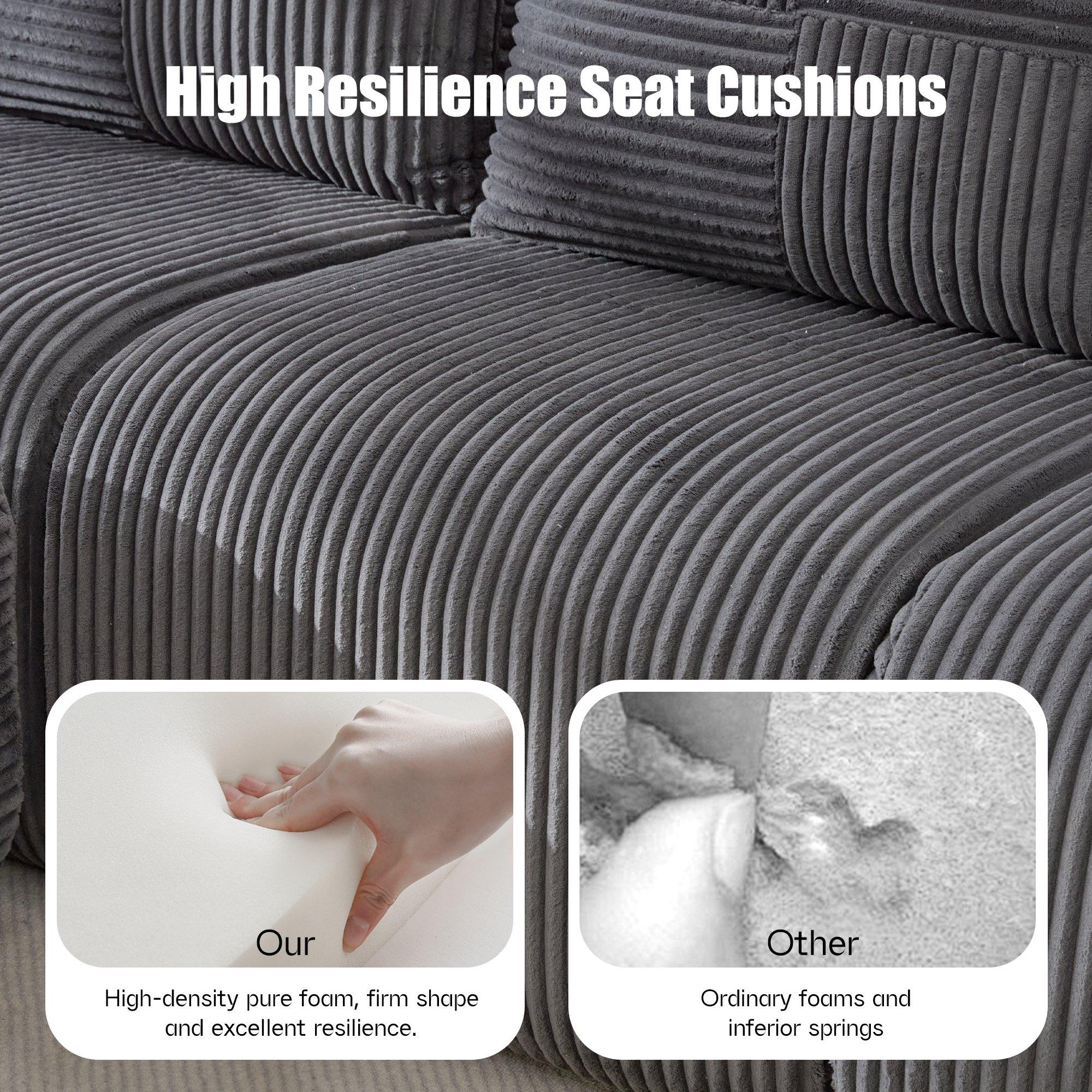 Dark Gray - Urban Meuble - Modular 3-Seater Corduroy Sofa with Ottoman - 10