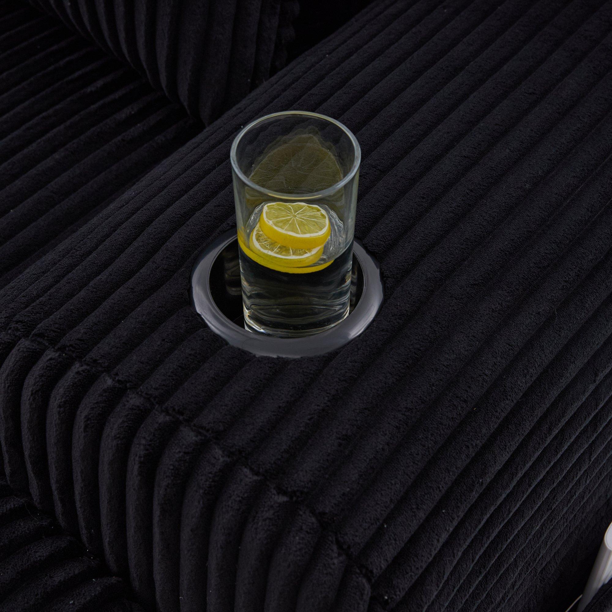 Black - Urban Meuble - Modular 3-Seater Corduroy Sofa with Ottoman - 15