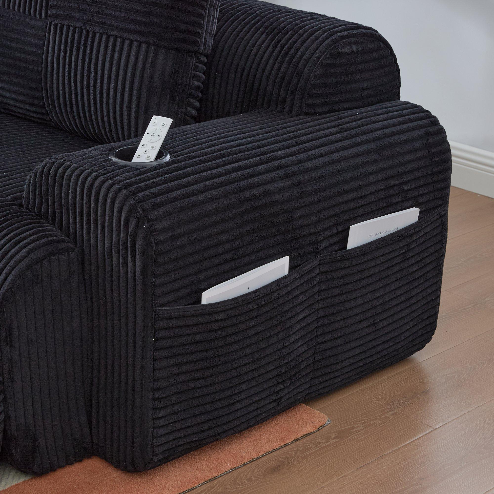Black - Urban Meuble - Modular 3-Seater Corduroy Sofa with Ottoman - 16