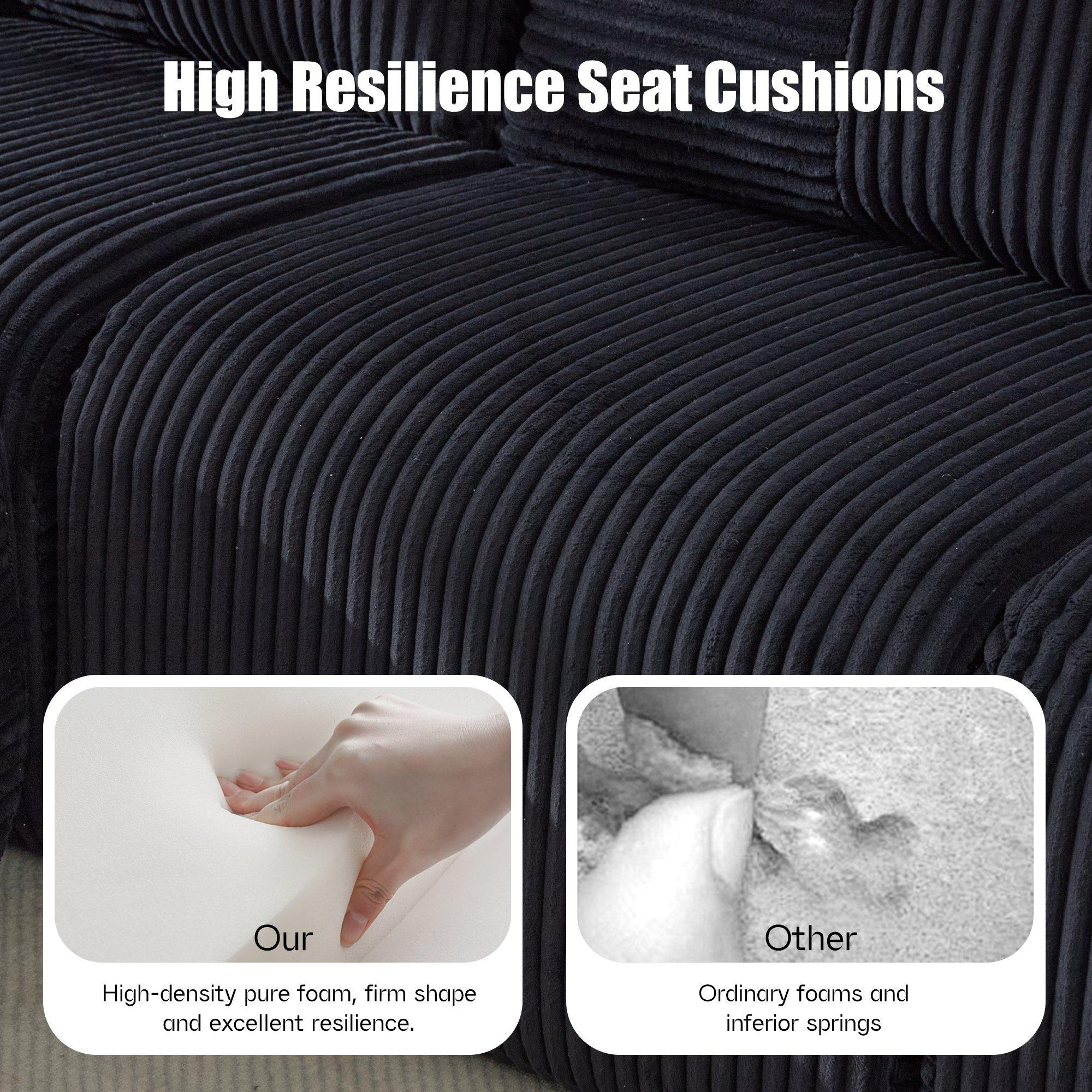 Black - Urban Meuble - Modular 3-Seater Corduroy Sofa with Ottoman - 10