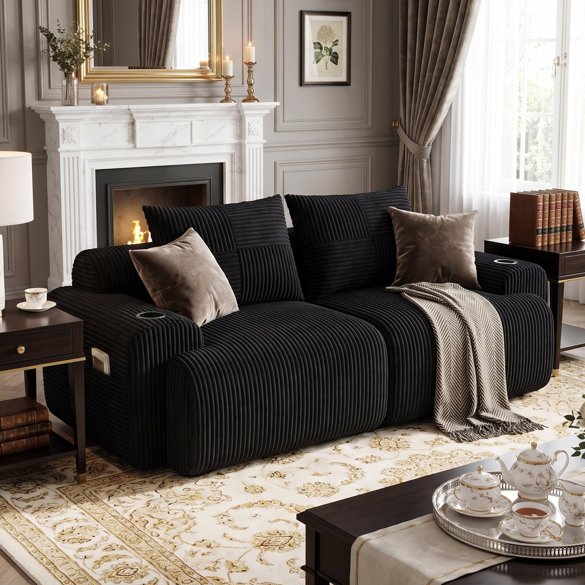 Black - Urban Meuble - Modular Corduroy Sofa - 3