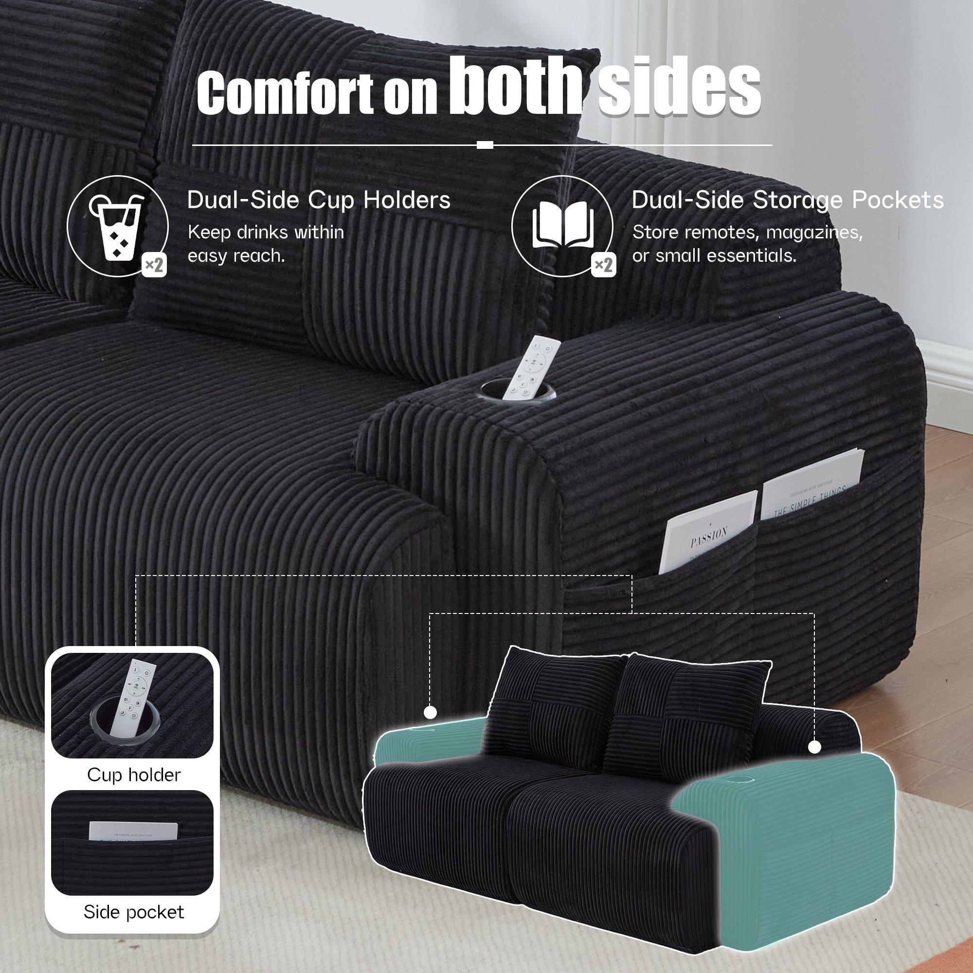 Black - Urban Meuble - Modular Corduroy Sofa - 7