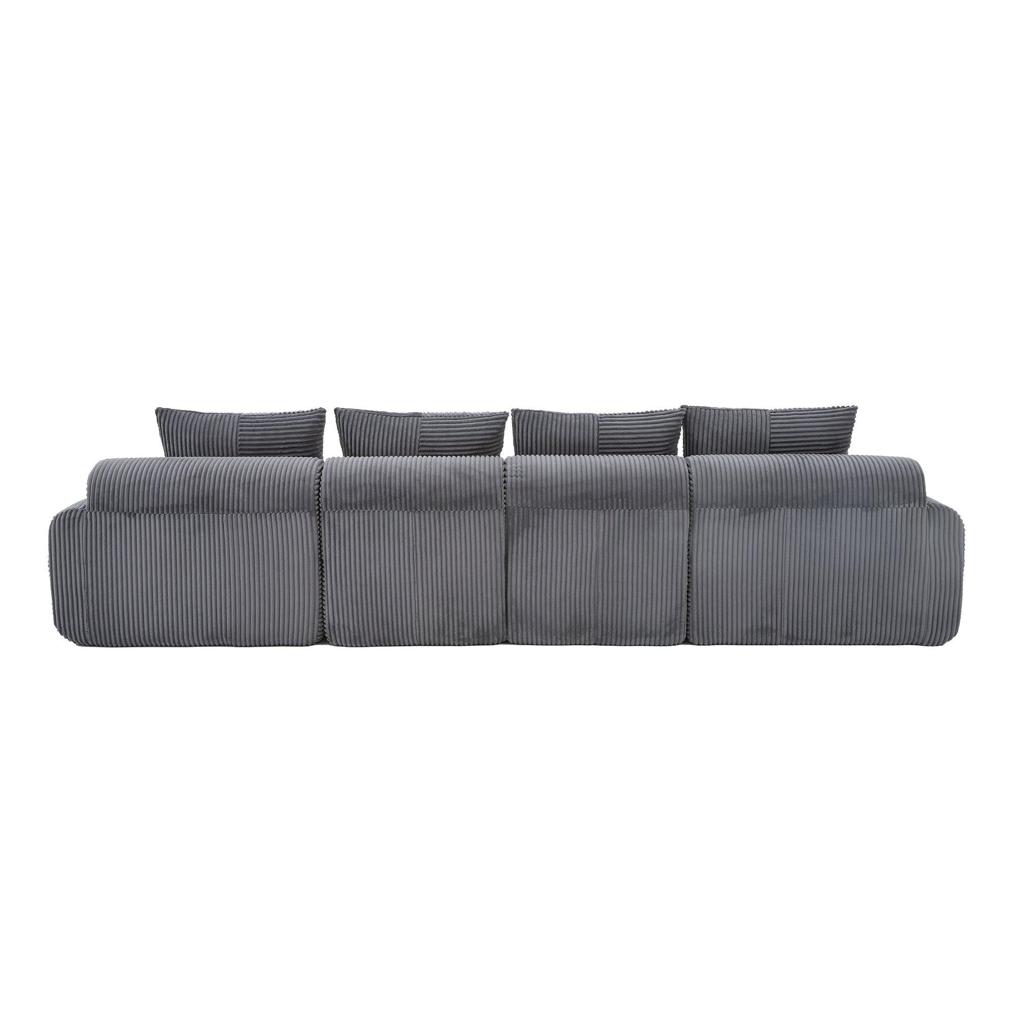 Dark Gray - Urban Meuble - Modular Corduroy Sofa with Ottomans - 12