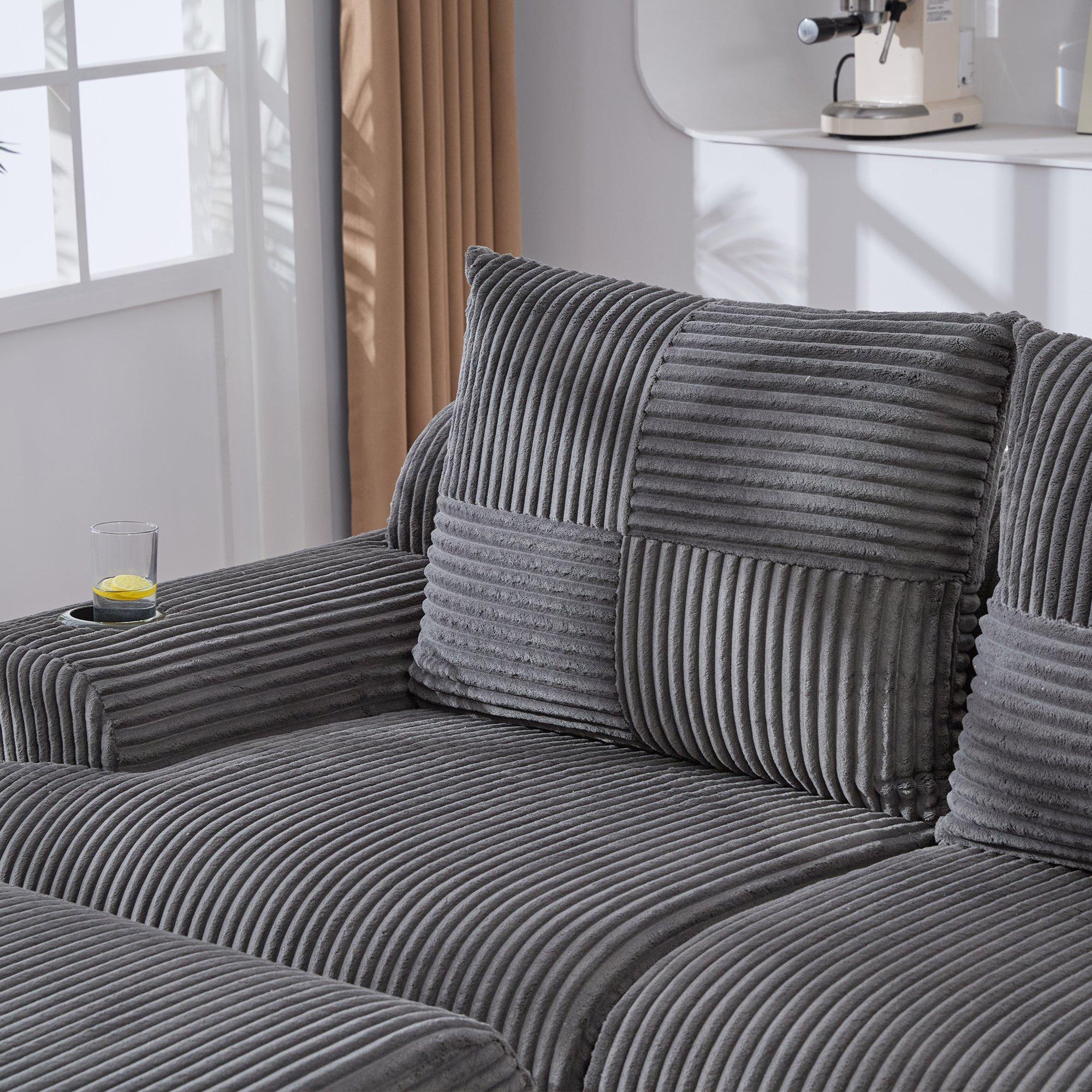 Dark Gray - Urban Meuble - Modular Corduroy Sofa with Ottomans - 15