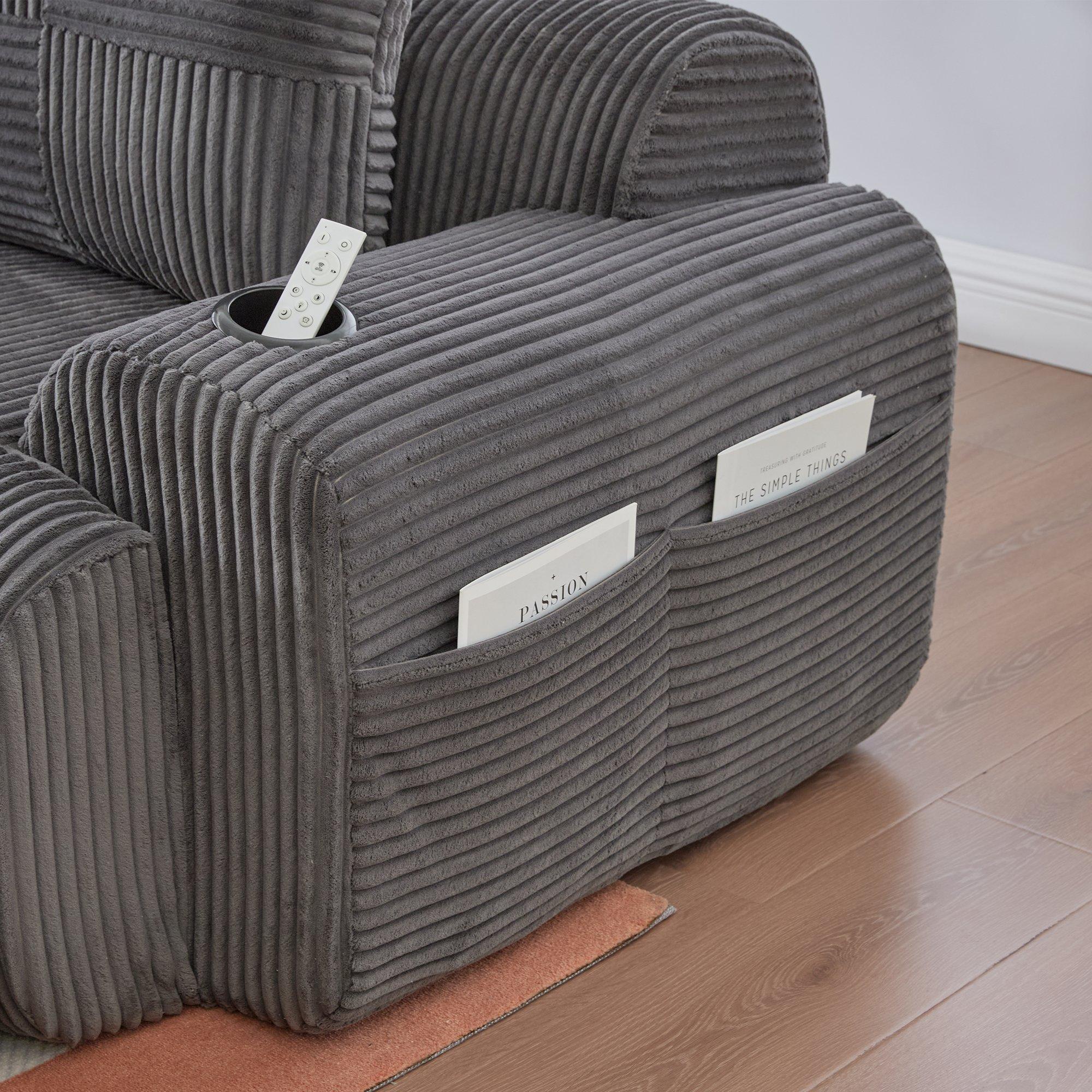 Dark Gray - Urban Meuble - Modular Corduroy Sofa with Ottomans - 16