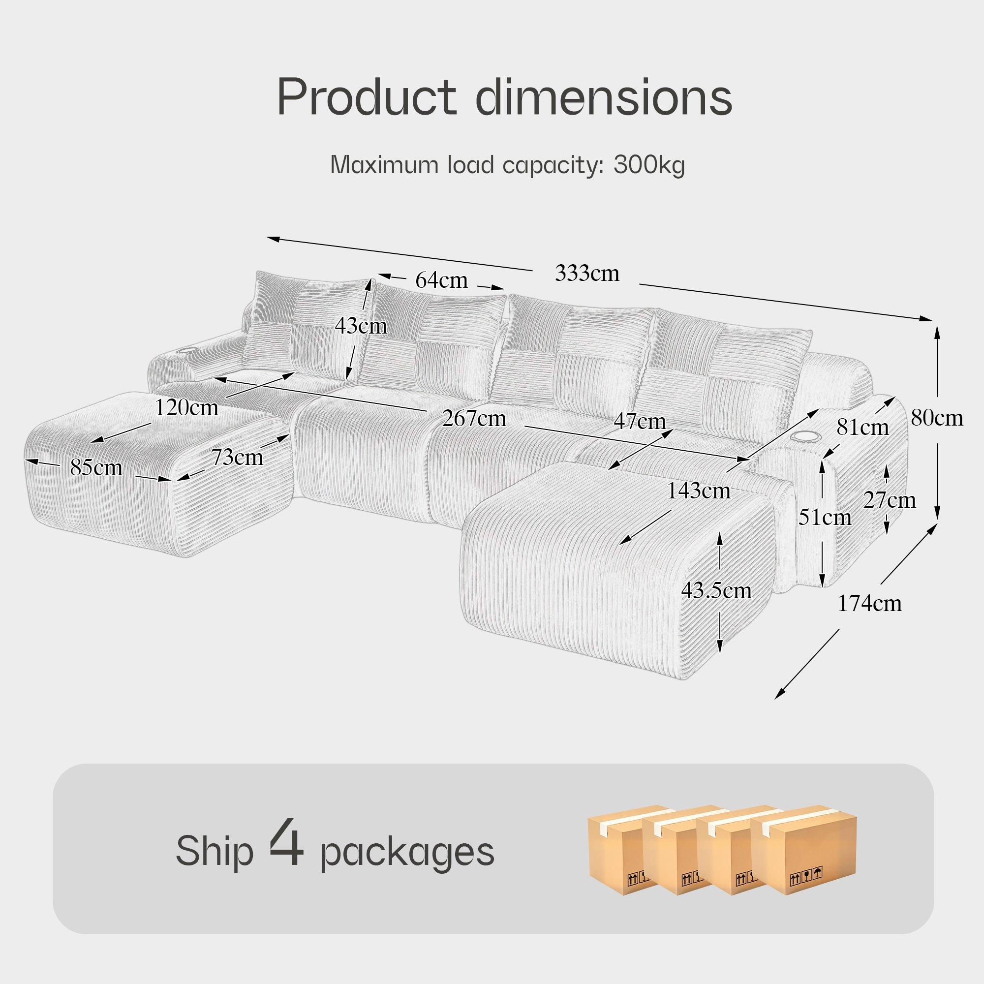 Dark Gray - Urban Meuble - Modular Corduroy Sofa with Ottomans - 6