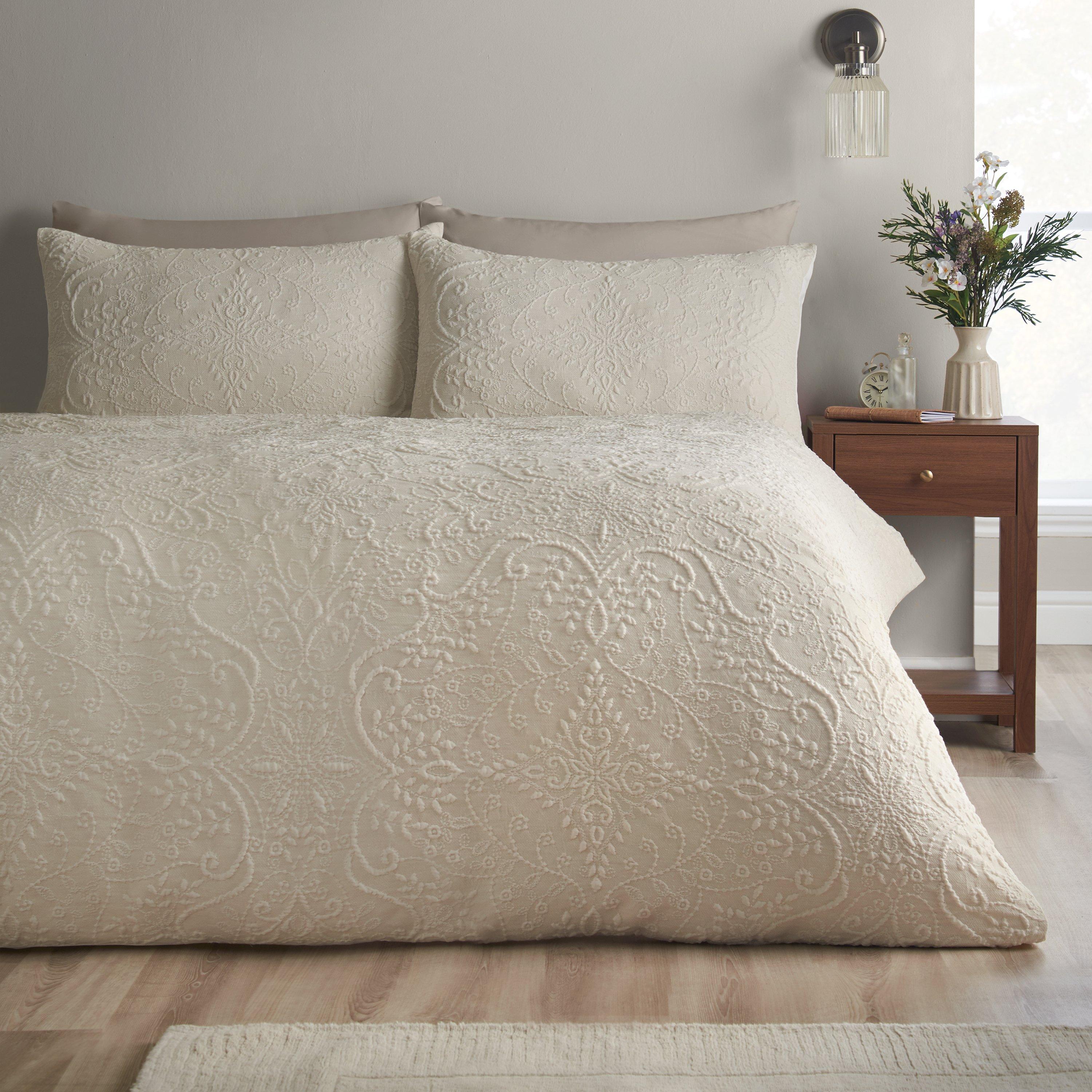 Cream - Catherine Lansfield - Amelia Jacquard Duvet Cover Set - 1