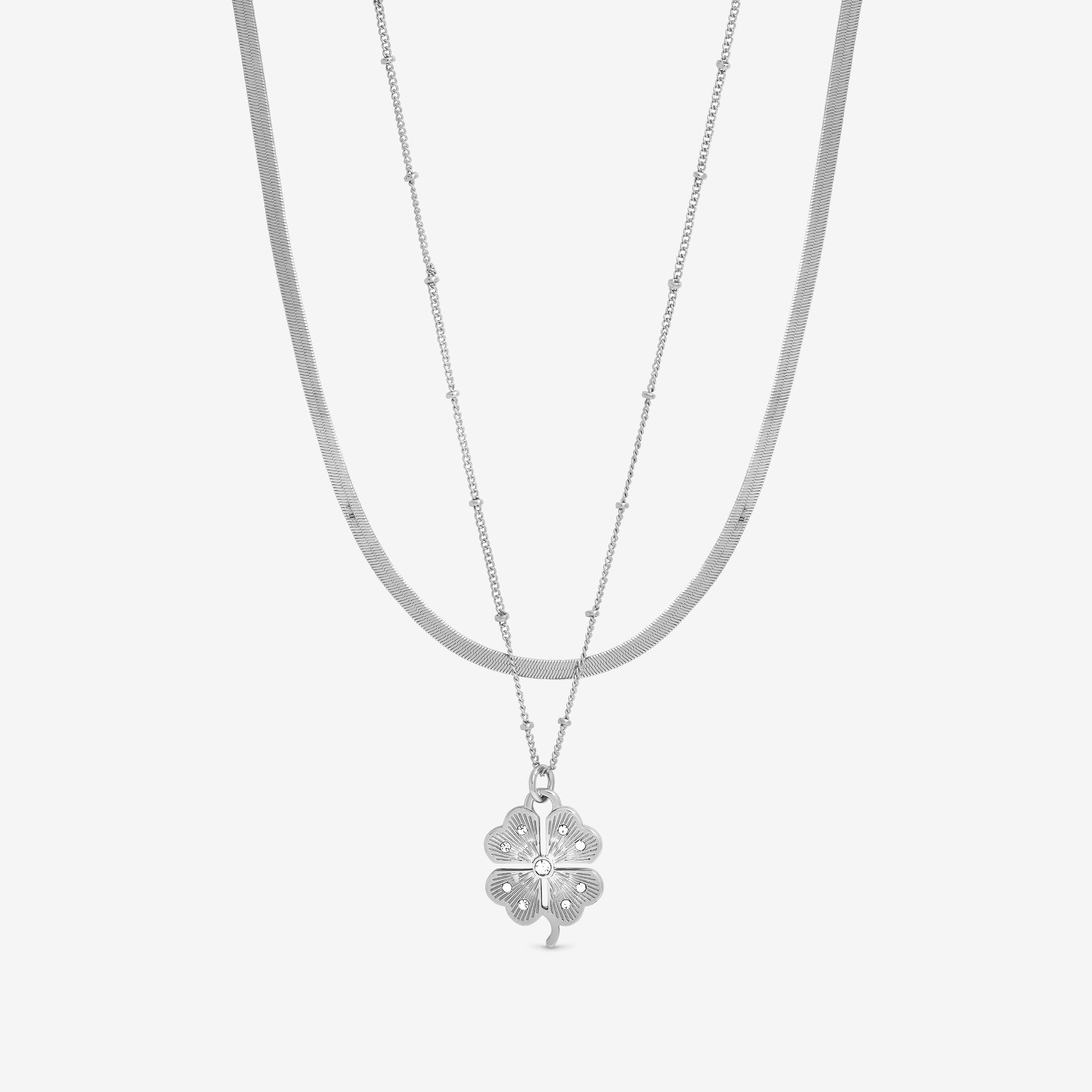 Silver - Mood - Silver Polished & Crystal Clover Pendant - 1