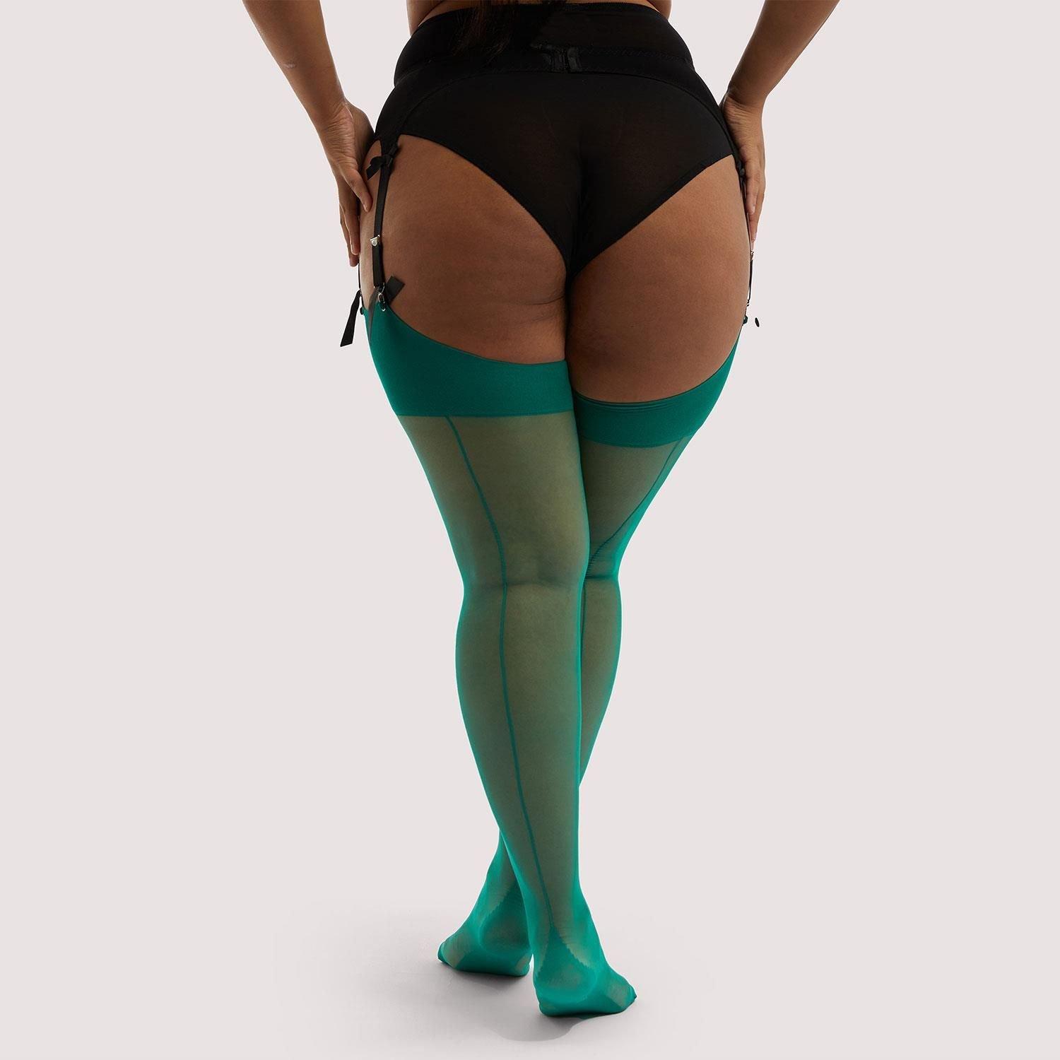Green - Playful Promises - Emerald Green Seamed Stocking - 2