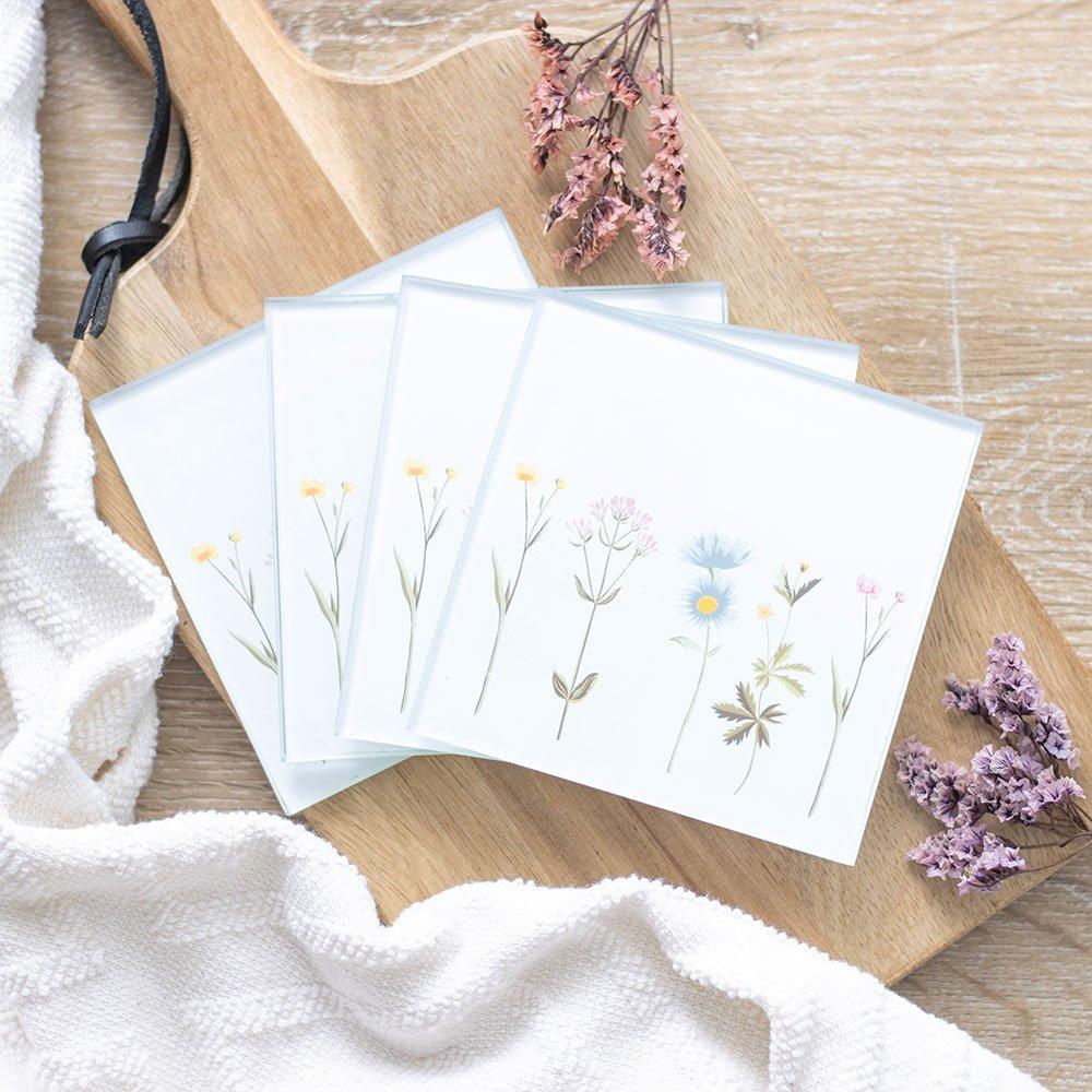 Something Different  Floral Glass Coaster Set - 