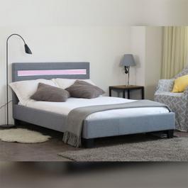 Comfy Living Fabric Modern Bed With LED with Mattress