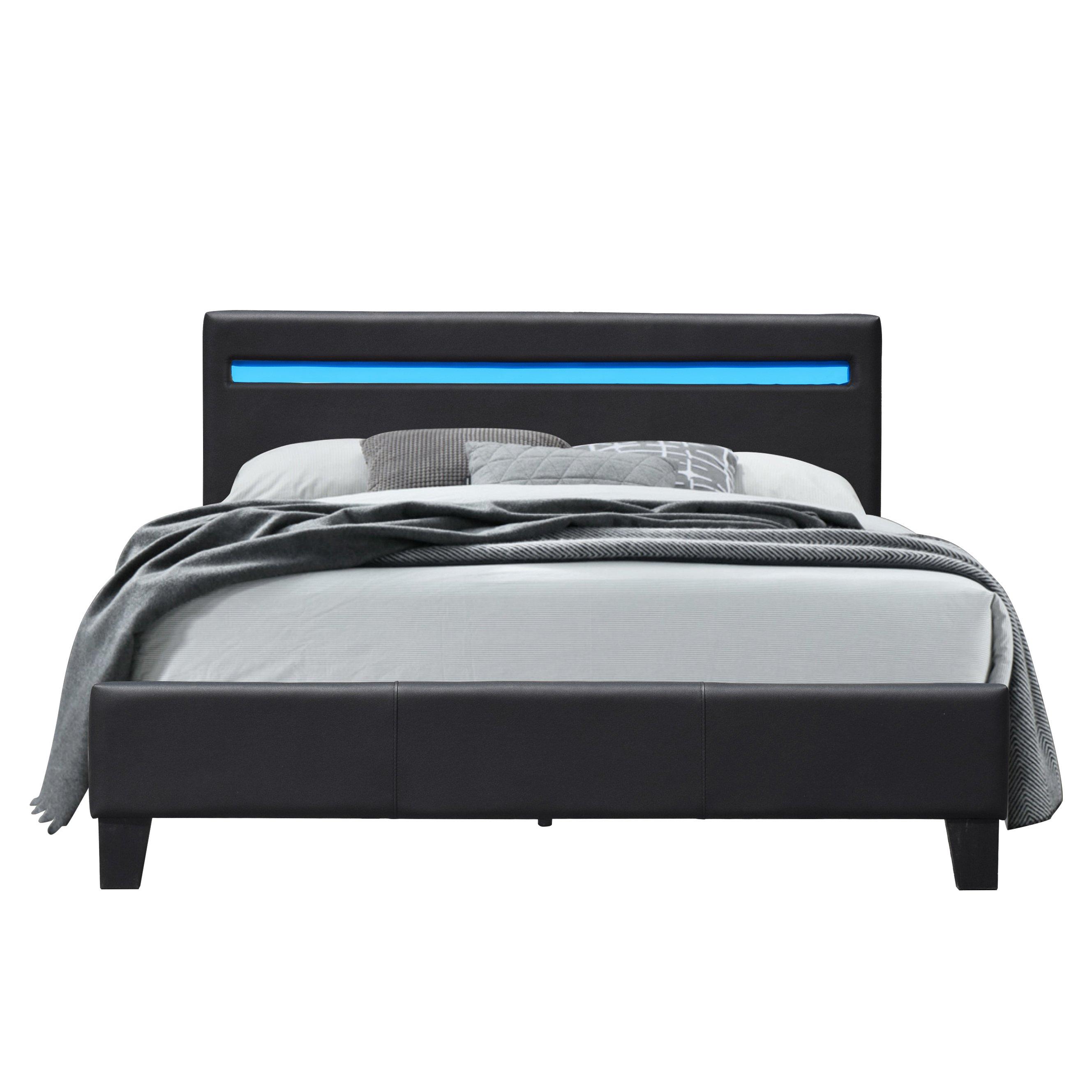 Black - Comfy Living - Fabric Modern Bed With LED with Mattress - 2