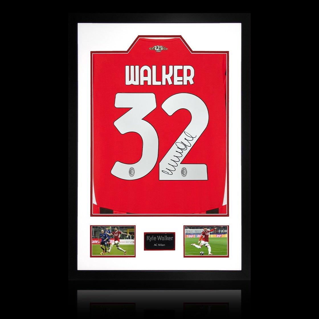 The Fan Cave  Kyle Walker Signed Ac Milan Shirt Premium Frame - Red - 850mm x 60
