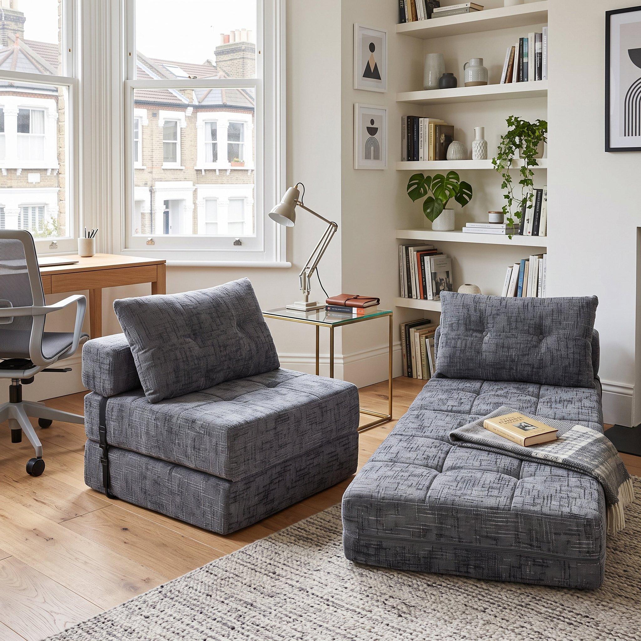 Gray - Urban Meuble - Convertible Tufted Folding Sofa Bed - 2