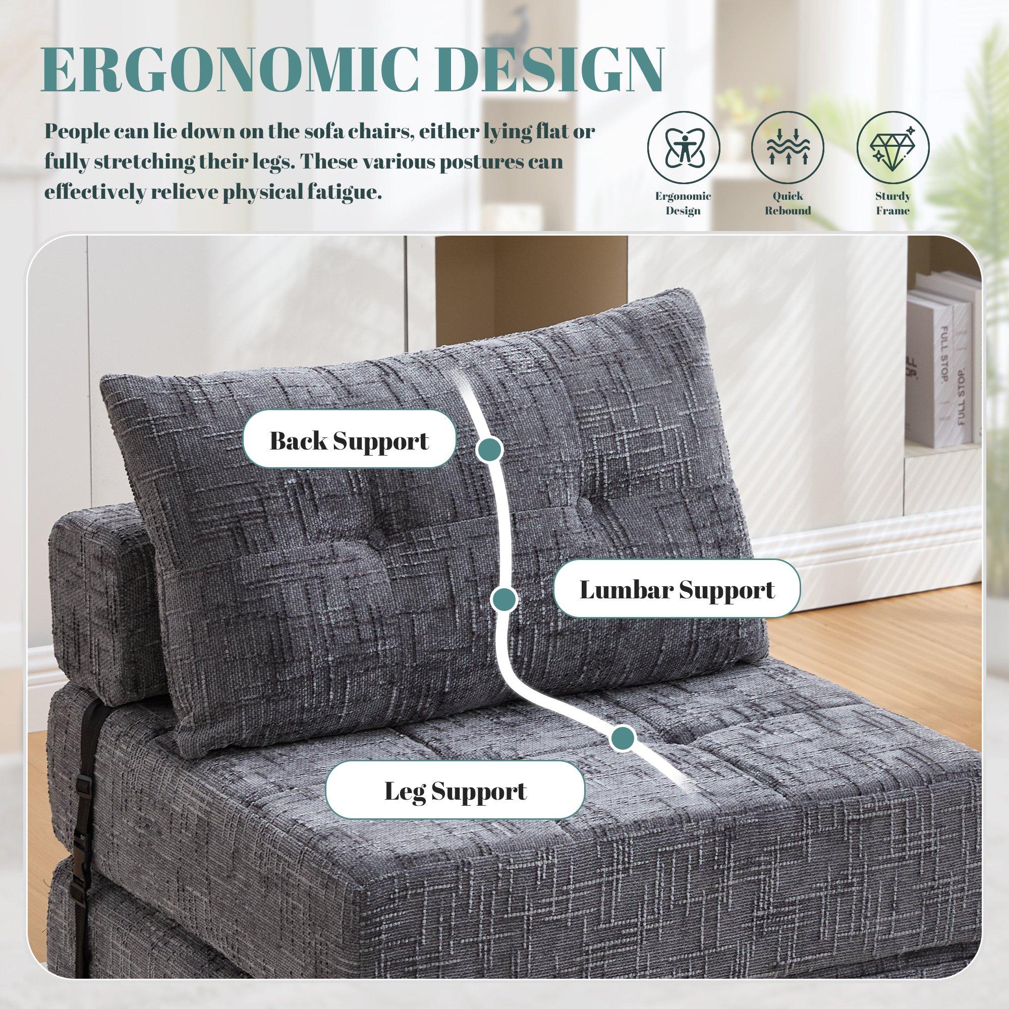 Gray - Urban Meuble - Convertible Tufted Folding Sofa Bed - 11