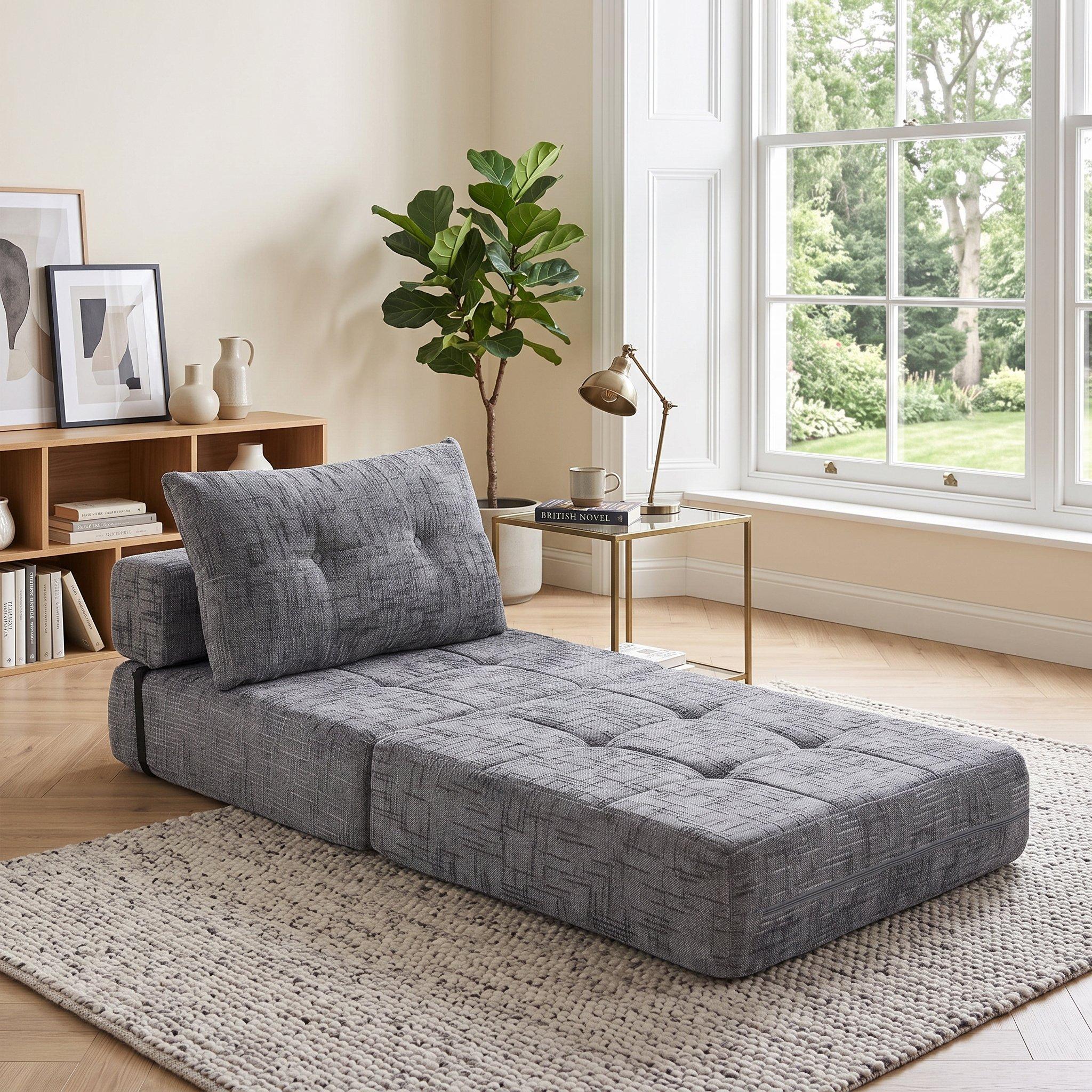 Gray - Urban Meuble - Convertible Tufted Folding Sofa Bed - 3