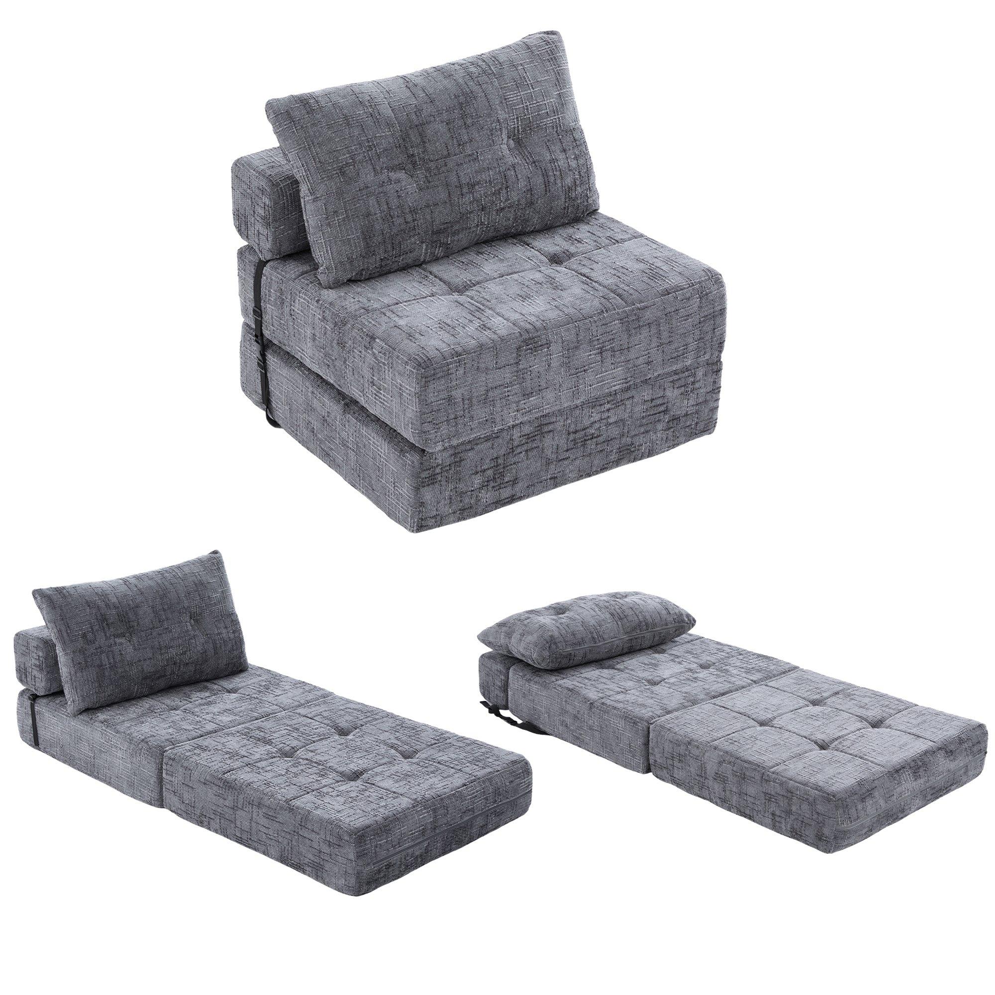 Gray - Urban Meuble - Convertible Tufted Folding Sofa Bed - 5
